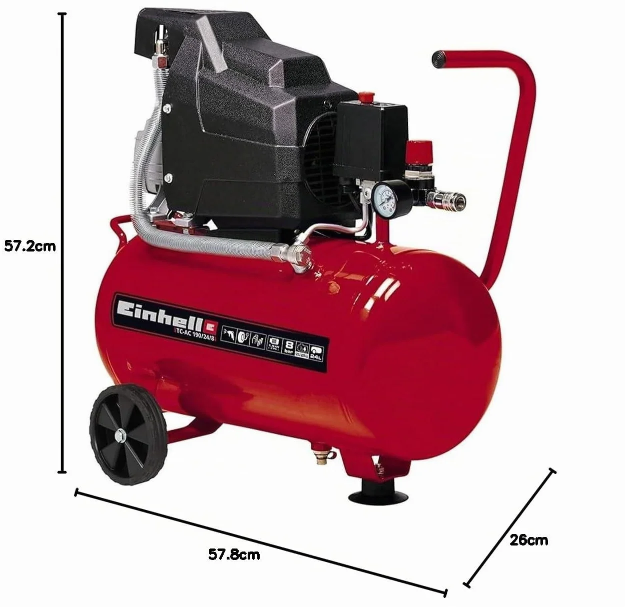 Einhell Compressore d'aria TC-AC 190/24/8, serbatoio d'aria 24 l, arrossante
