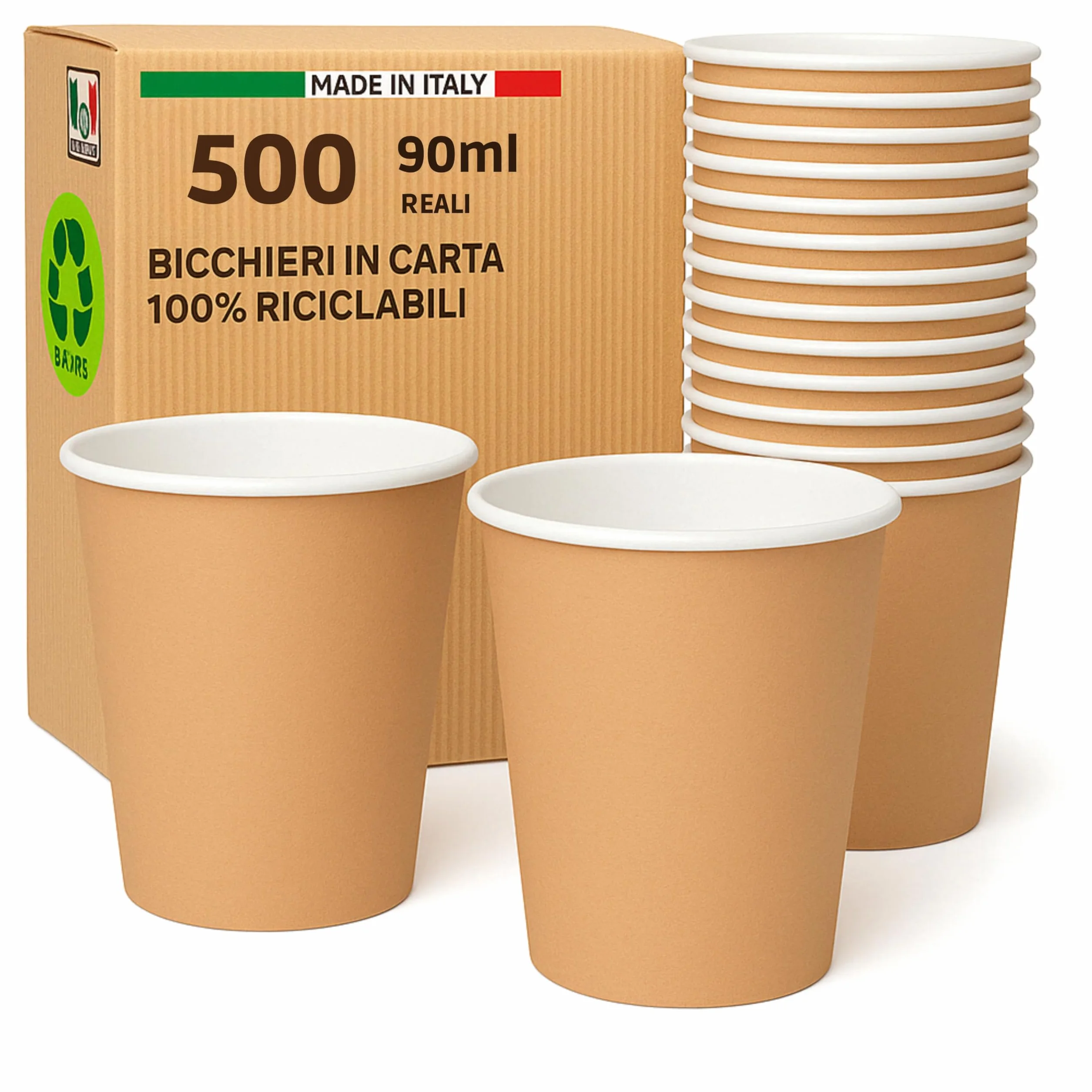 Set 500 Bicchieri Caffè Carta 90ml Monouso Biodegradabili Eco-friendly Made in Italy Avana