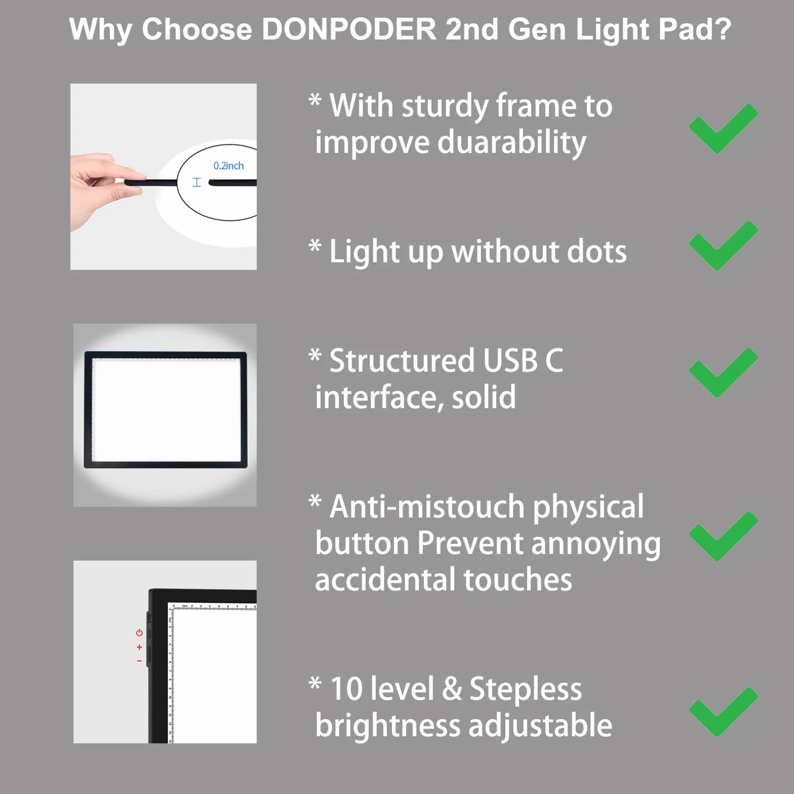 DONPEDOR A3 Tavoletta Luminosa per Disegnare con supporto - Lavagna Luminosa LED Portatile 10 Livelli Luminosità, Leggera per Diamond Painting, Disegno, Sketching e Artigianato