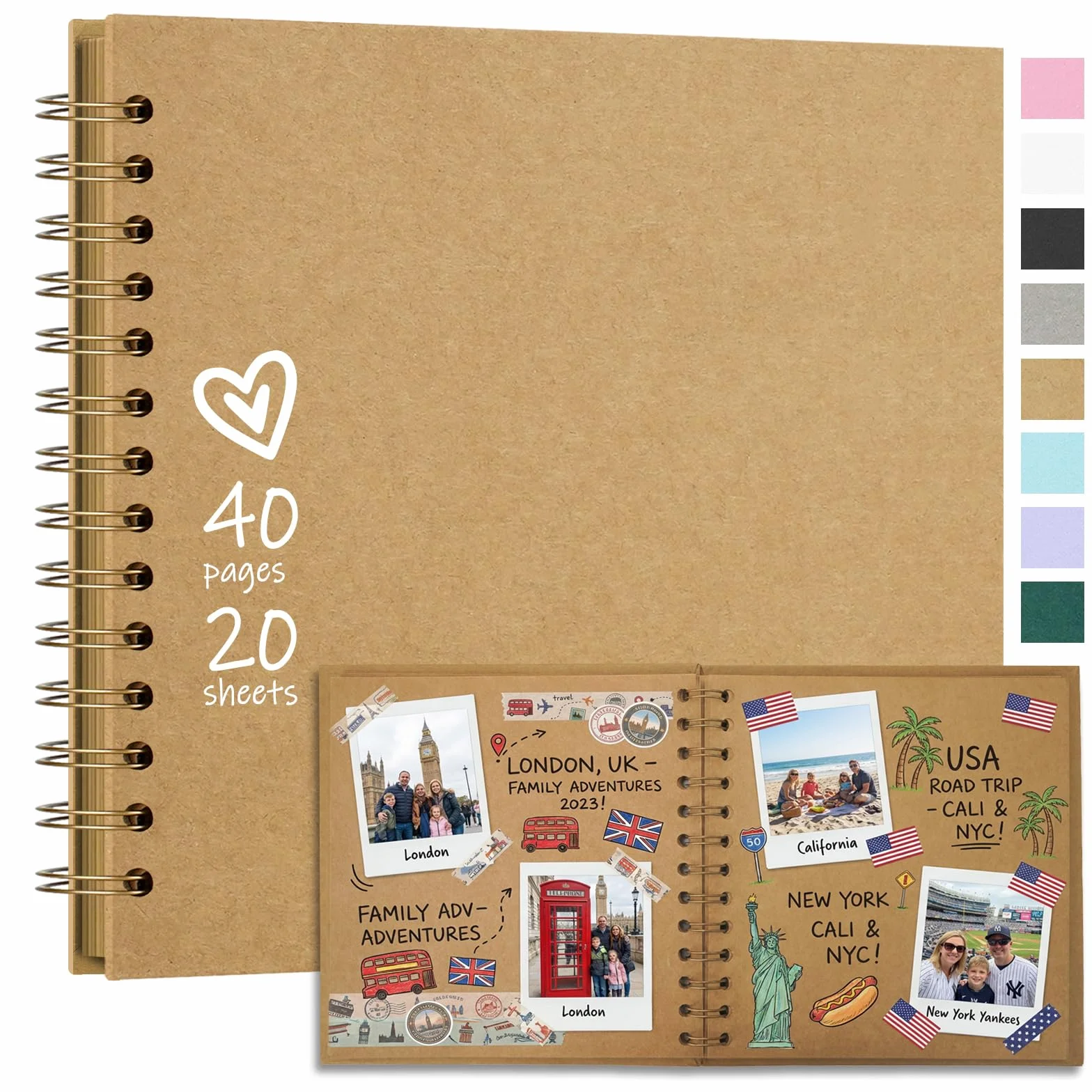 Vienrose DIY Scrapbook Album 20,5x20,5 cm Copertina Rigida Carta Kraft Scrap Book Album Fotografico con 20 Fogli (40 Pagine) Bianche per Matrimonio Baby Shower Famiglia Anniversario, Colore Kraft