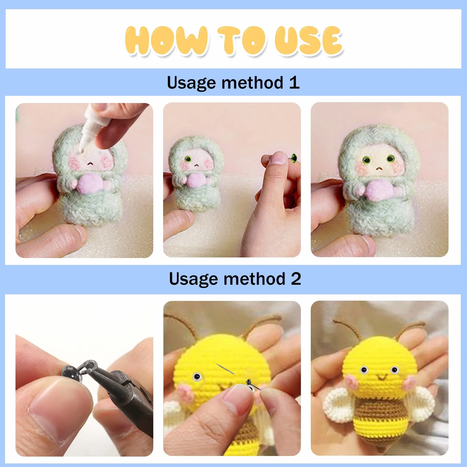 TOAOB 100 Pezzi Occhi Colorati di Sicurezza per Amigurumis 3 mm Occhi di Vetro per Animali all'Uncinetto Fai da Te Artigianato Lavoretti
