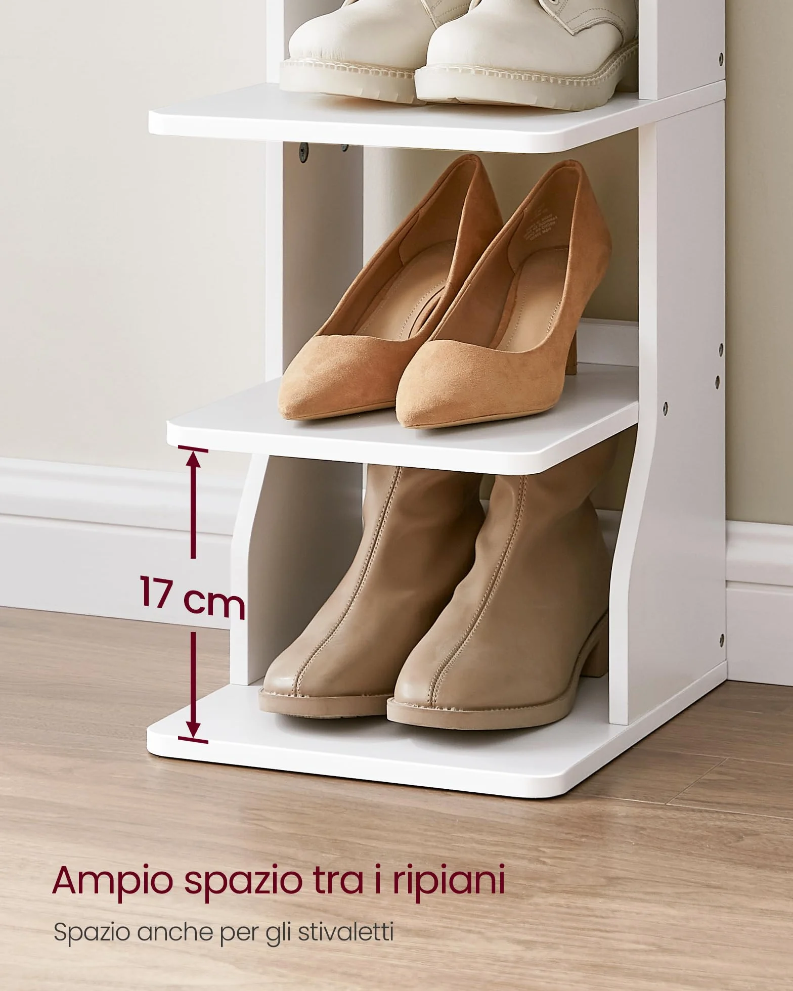 VASAGLE Scarpiera, Scaffale Portascarpe da Ingresso a 7 Livelli, Scarpiera Stretta, per Corridoio, Angolo, Cabina Armadio, Bianco LBS200T14
