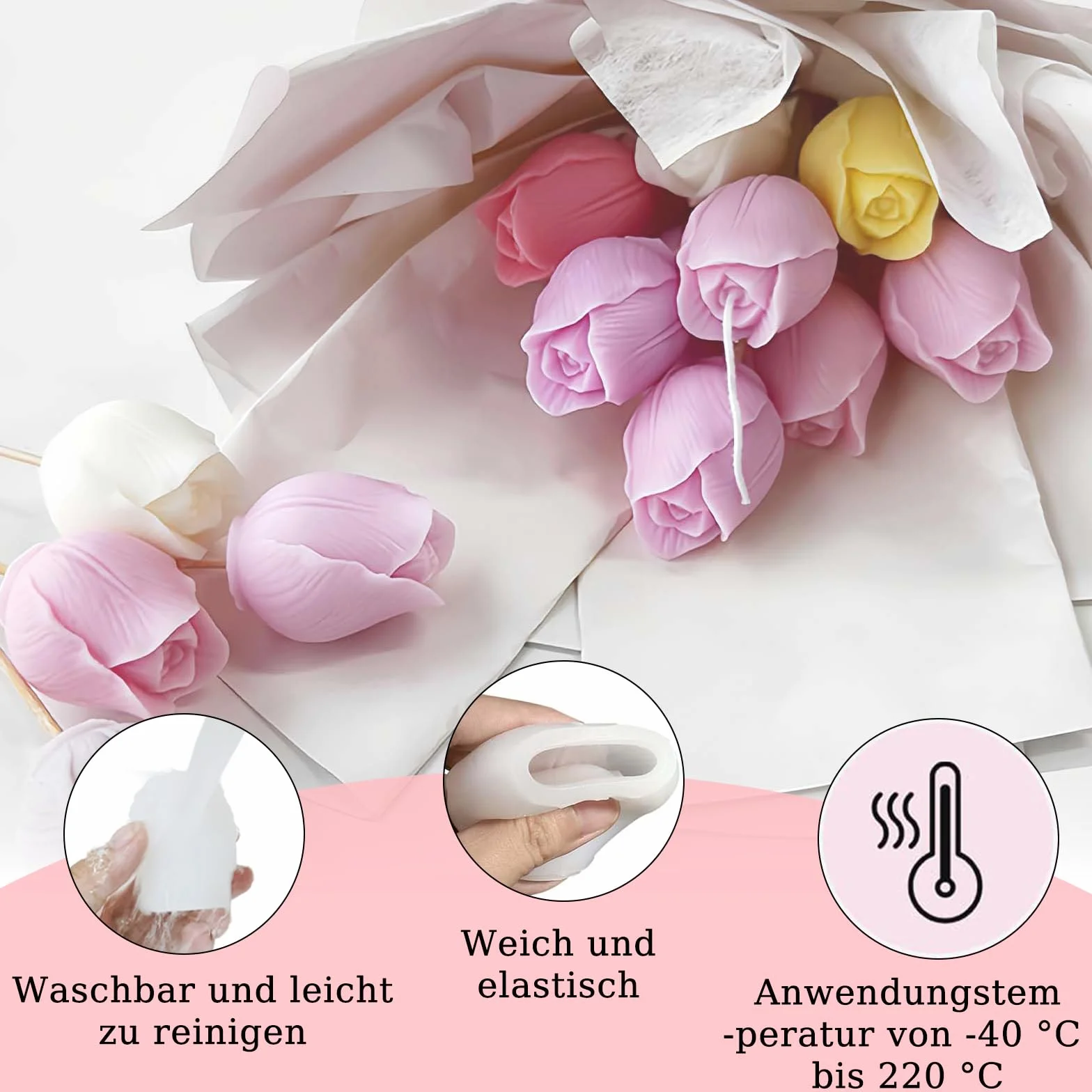 Stampi in Silicone per Candele, 3 Stampo Tulipano per Candele, 3D in Stampi Cera Tulipano, Confezione da 2 Stampi in Silicone a Forma di Tulipano, per Sapone, Gesso, Cioccolato