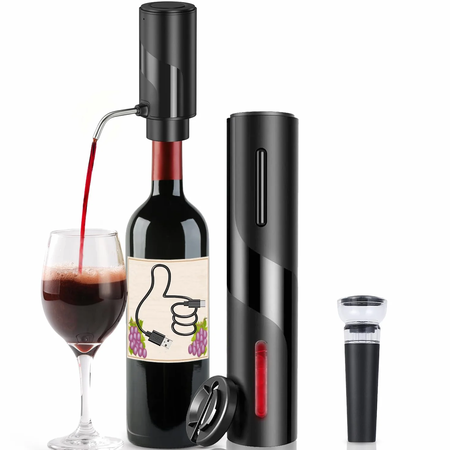 ZOYIDOUX Cavatappi elettrico ricaricabile,Apribottiglie Vino Elettrico,appuntamenti e amanti del vino (4 in 1 Kit regalo,ricaricabile)