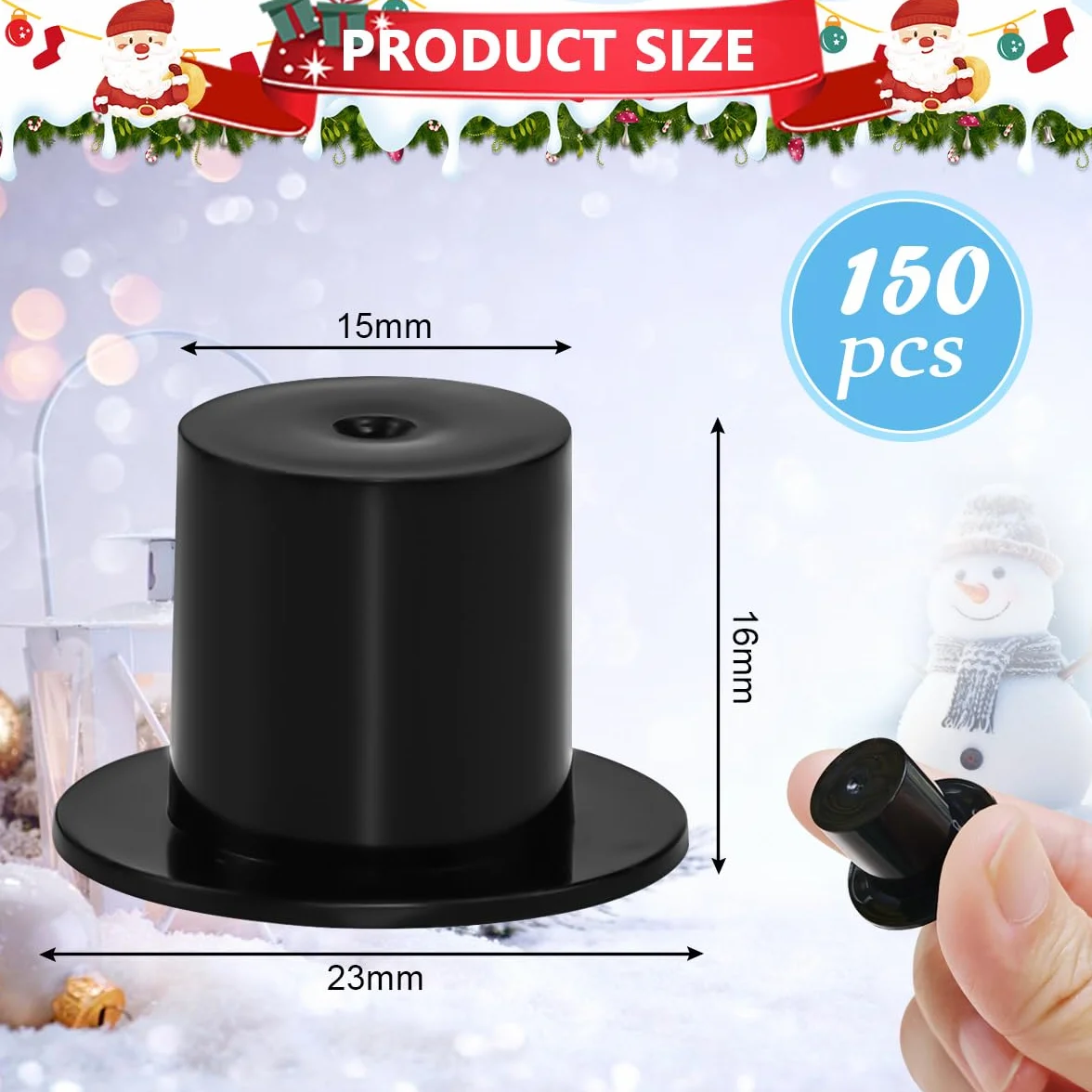 Cappello in Plastica Nero 150 Pezzi LANSKYLAN - Mini Cappellini da Mago, Cilindri in Miniatura per Decorazione Natalizie