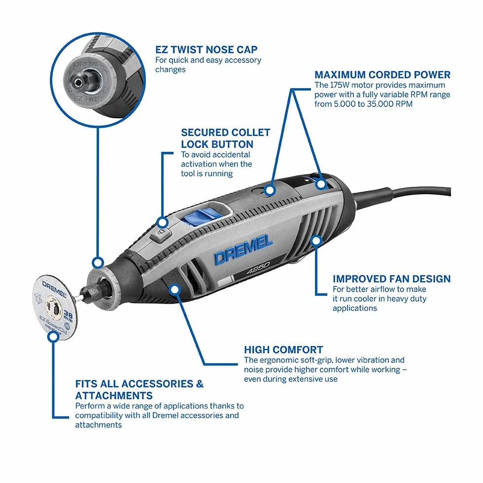Dremel 4250 Utensile Rotante 175 W Kit Multiuso 45 Accessori Velocità Variabile 5000-35000 RPM