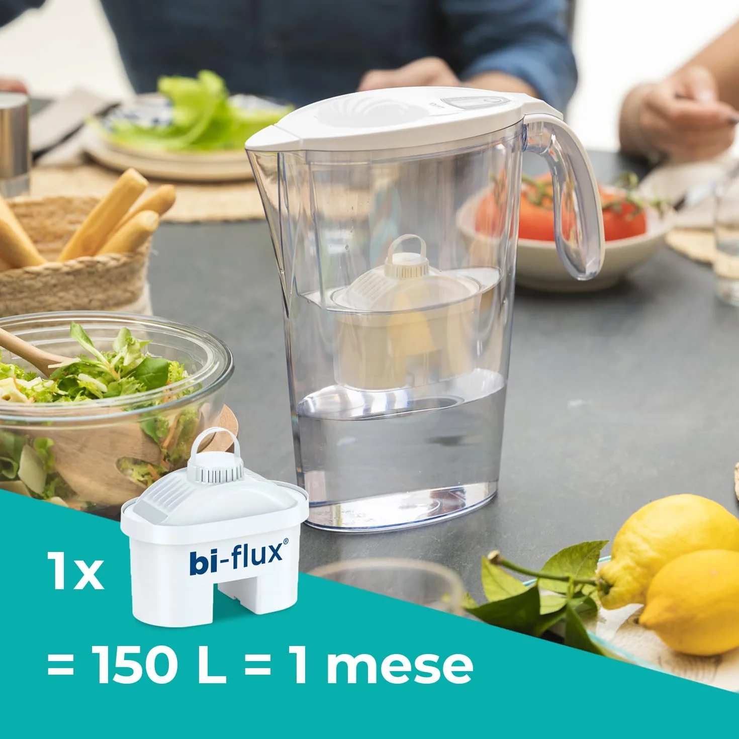 LAICA Stream Line Caraffa Filtrante 2,3L Bianca Timer Digitale 1 Filtri bi-flux Incluso Made in Italy