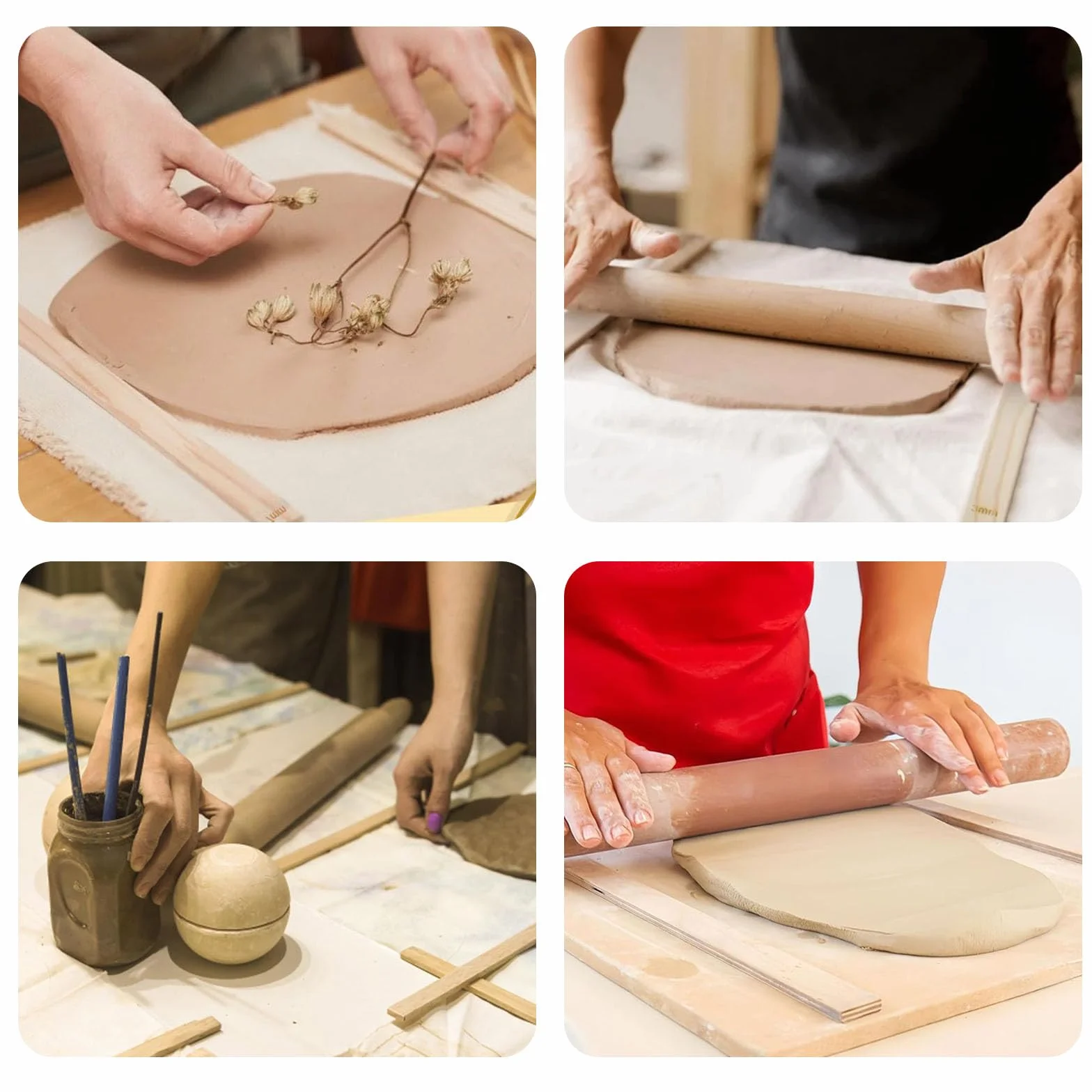 Confezioni di Guide per Mattarello, 10 Pezzi Guide per Spessore Mattarello, 3/5/7/10/12 mm Bastoni di Guida Ceramica, Argilla Ceramica Guida con Dimensioni Incise, per Stendere la Pasta