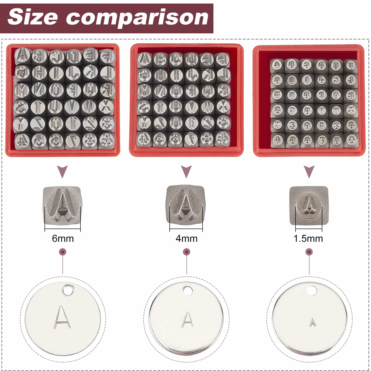 PandaHall Elite 36 Pezzi Timbri Alfabeto Timbri Lettere A-Z e Numero 0-8 Timbro Set in Ferro con 1 Pezzi Maniglia per Gioielli Scrapbook Fai da Te, 165x105x35mm
