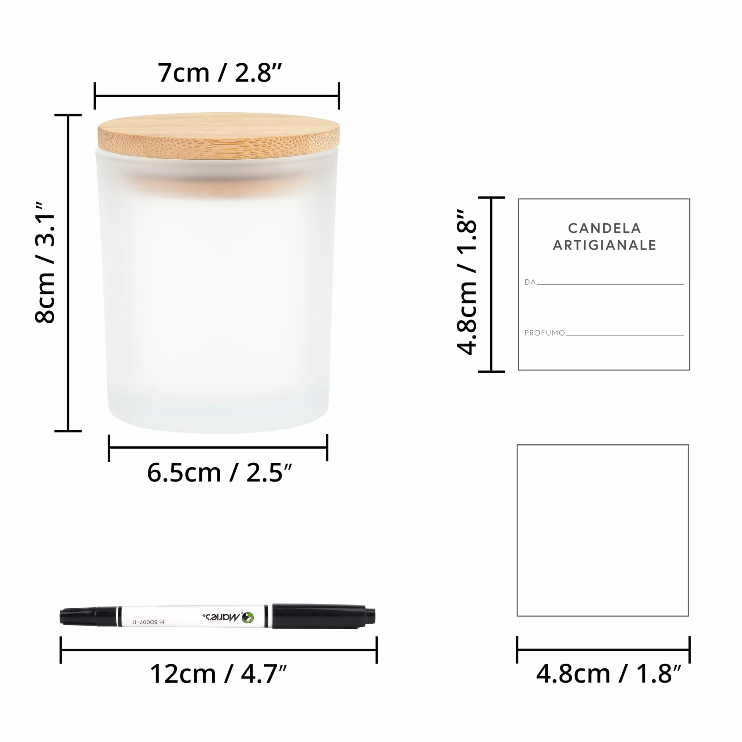 Winter Shore 170 ml Barattoli Vetro con Coperchio [Set di 15] - Contenitori Vetro Smerigliati per Realizzare Candele - Candele Fai da Te - 15 Etichette Adesive, 15 Etichette Vuote, 1 Penna Nera