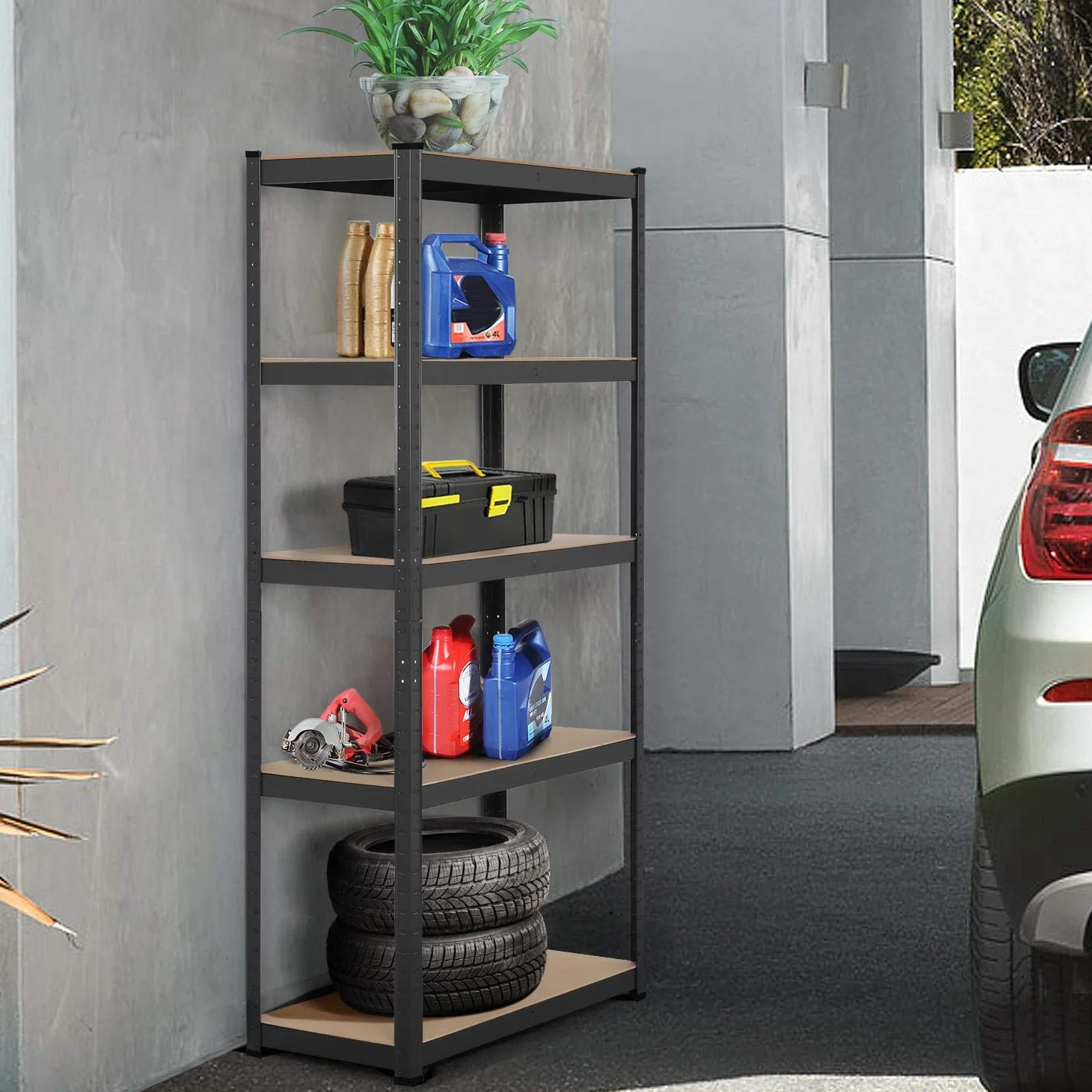 Yaheetech Scaffale/Scaffalattura in Metallo Acciaio da Garage a 5 Ripiani per Carichi Pesanti Mensola Angolare da Cucina Magazzino Salvaspazio Nero