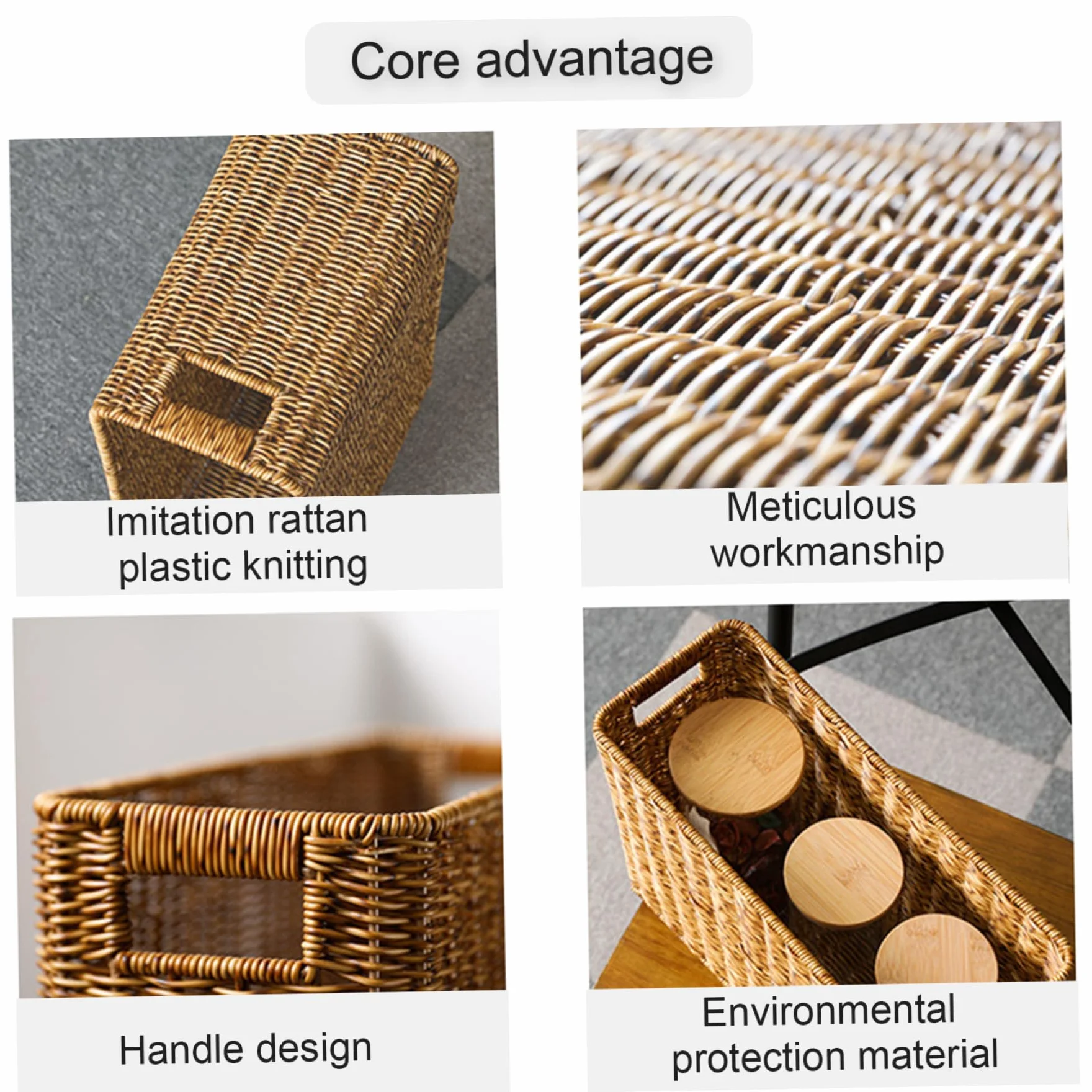 Portariviste, Portariviste in Rattan Intrecciato 15x10, 2x5, 9 Pollici con Manici, Cestino Portaoggetti Rettangolare per Giornali, Bottiglie, Giocattoli, Scrivania da Ufficio, Marrone Chiaro