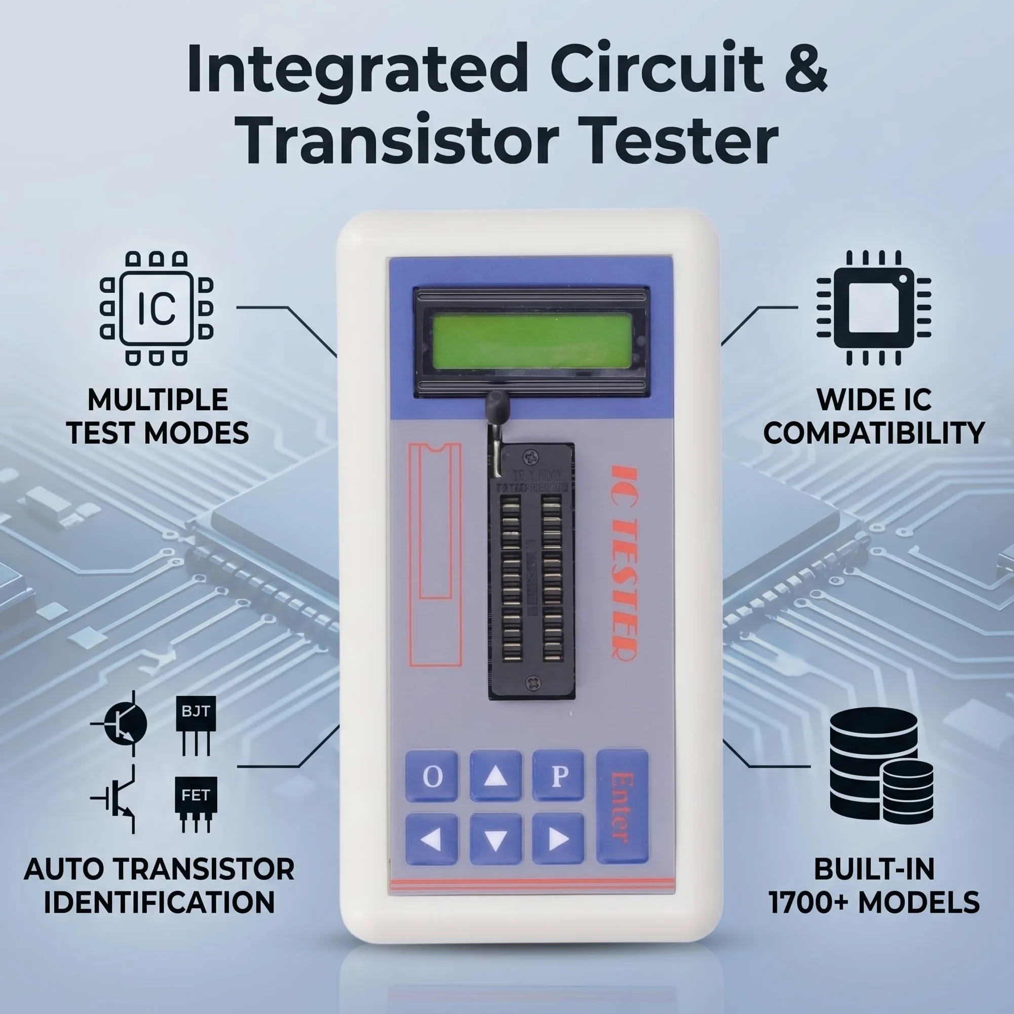 Multi Funzionale Transistor Tester Circuito Integrato IC Tester Tester di Manutenzione Tester MOS PNP NPN Rivelatore 5V 3.3V (Nessun terminale)