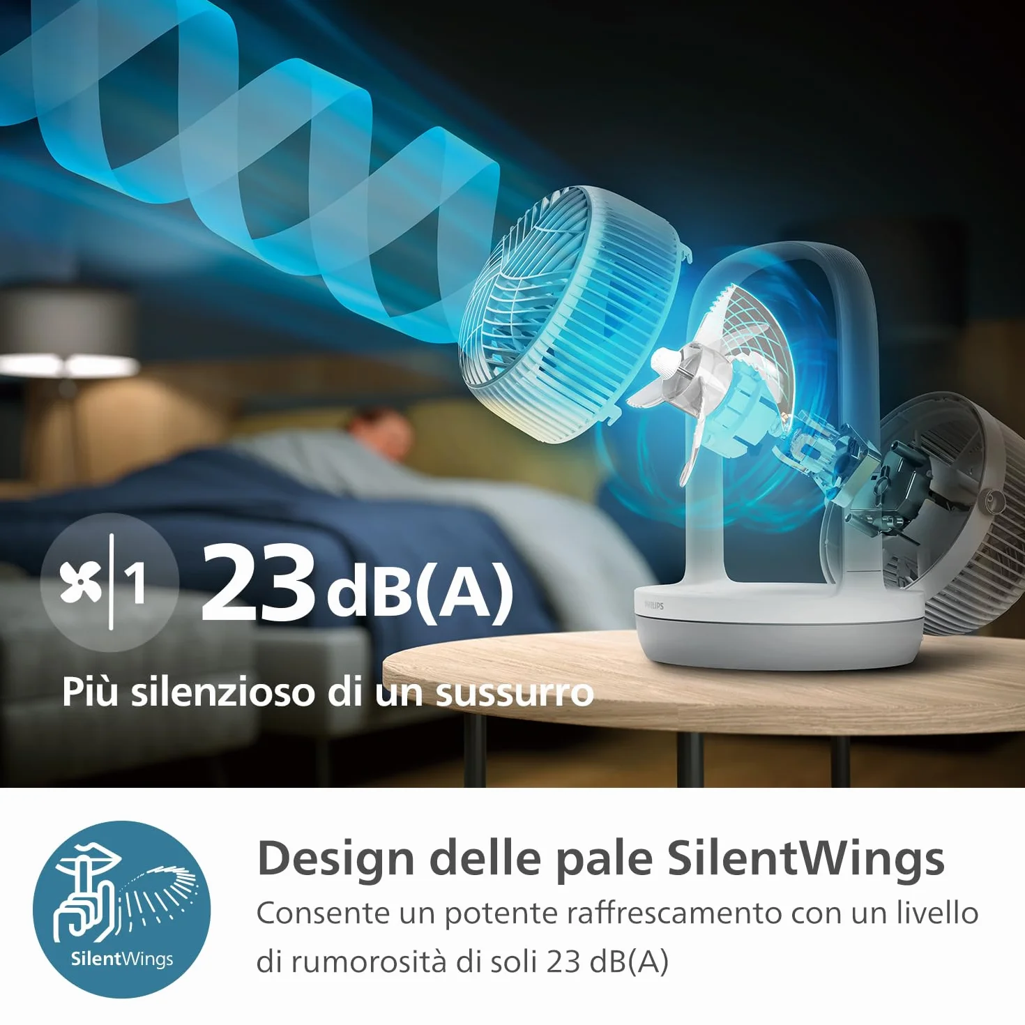 Philips Serie 2000 Ventilatore da Tavolo 23 dB Circolatore d'Aria Timer 12 Ore CX2050 Bianco Ricondizionato