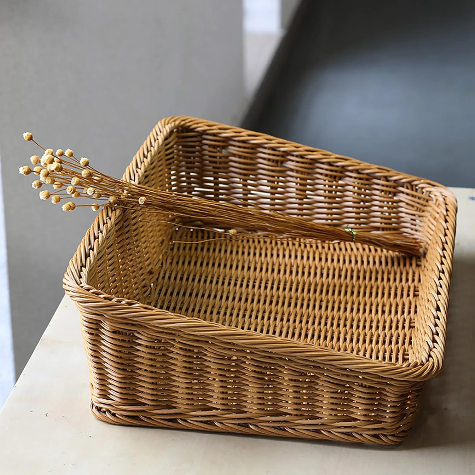 Cesto portaoggetti in rattan, 40 x 30 x 12 cm, rettangolare, in rattan, per conservare frutta e pane, cestino da bagno, articoli da cucina e decorazioni