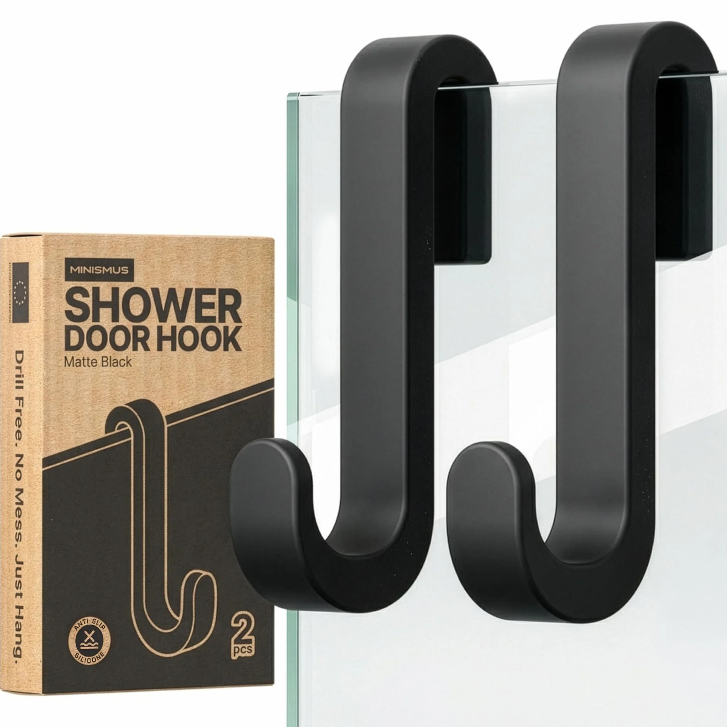 Ganci in Silicone da Appendere per Porte Doccia in Vetro Senza Telaio, Set da 2