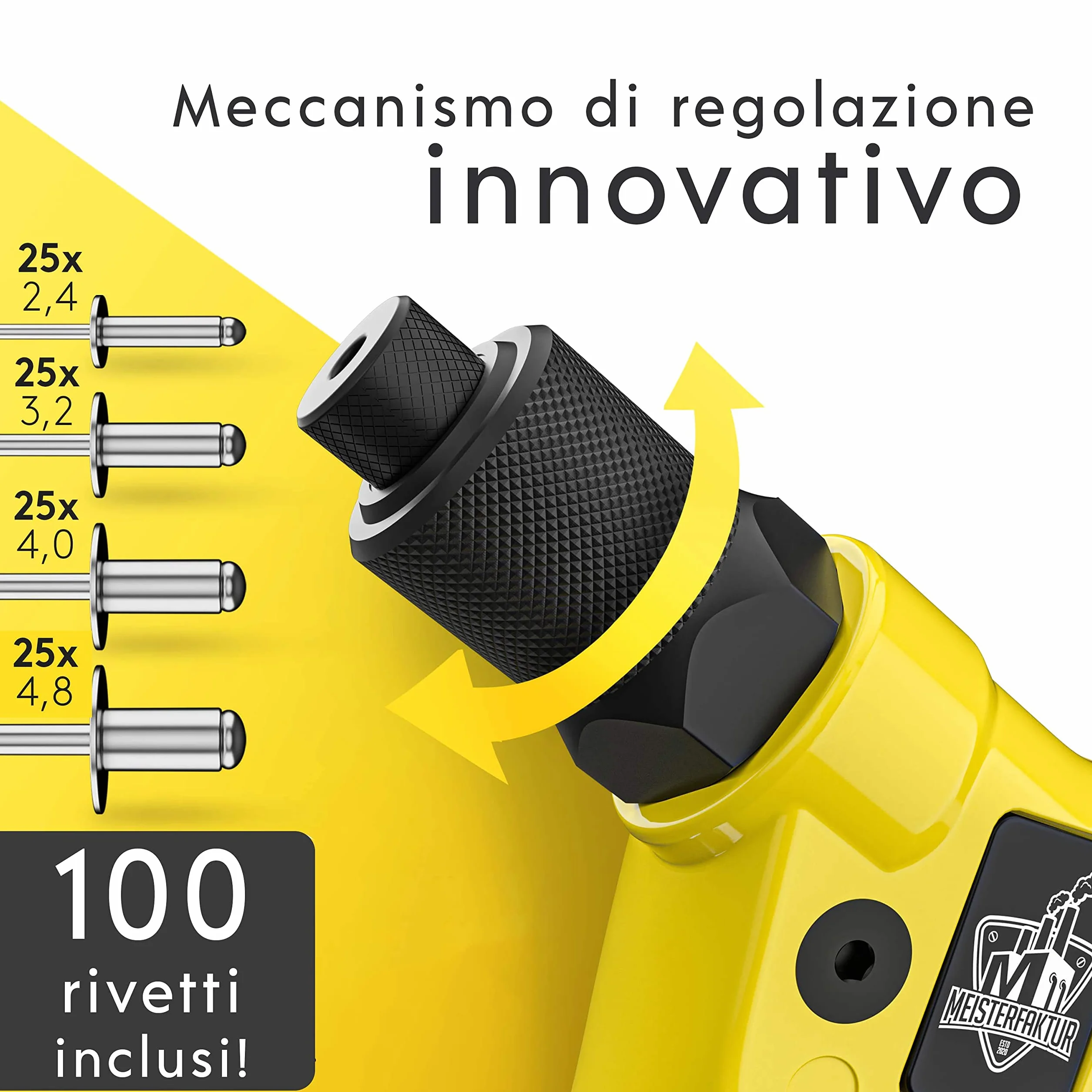 Rivettatrice Meisterfaktur per inserti filettati manuale professionale con impugnatura ergonomica, 100 rivetti