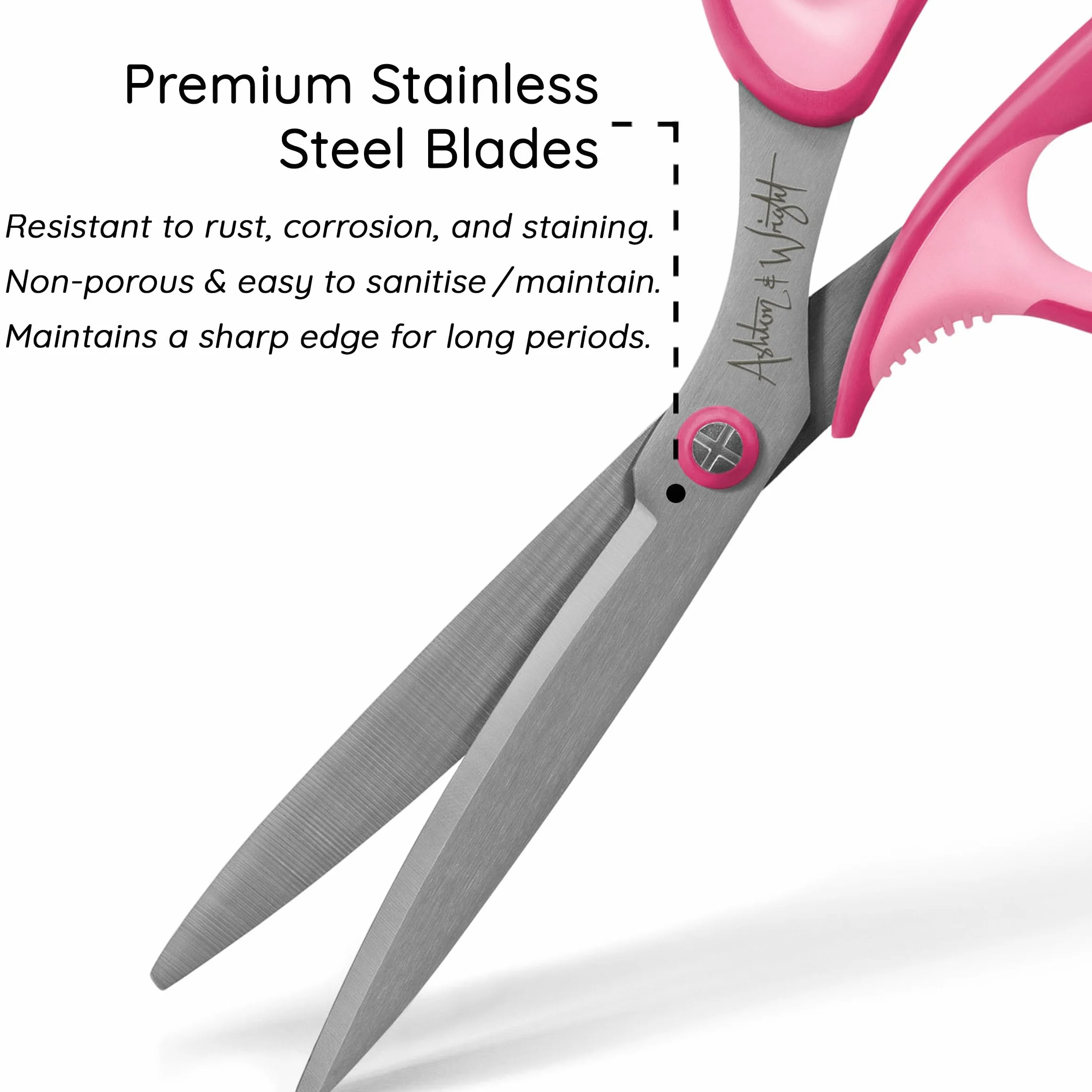 Ashton and Wright - Precision SG - Forbici con impugnatura morbida per ufficio, casa, cucina e artigianato - 210 mm - Lame in acciaio (rosa, destrorsi)