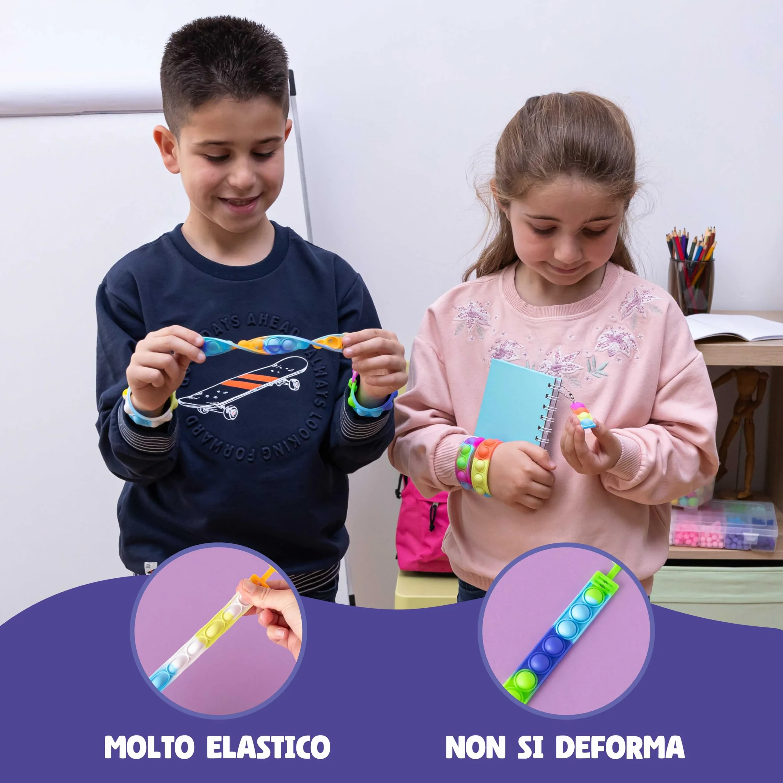 BONNYCO Braccialetti e Portachiavi Pop It, 30 Pezzi Regalini Fine Festa Bambini Fidget Toys
