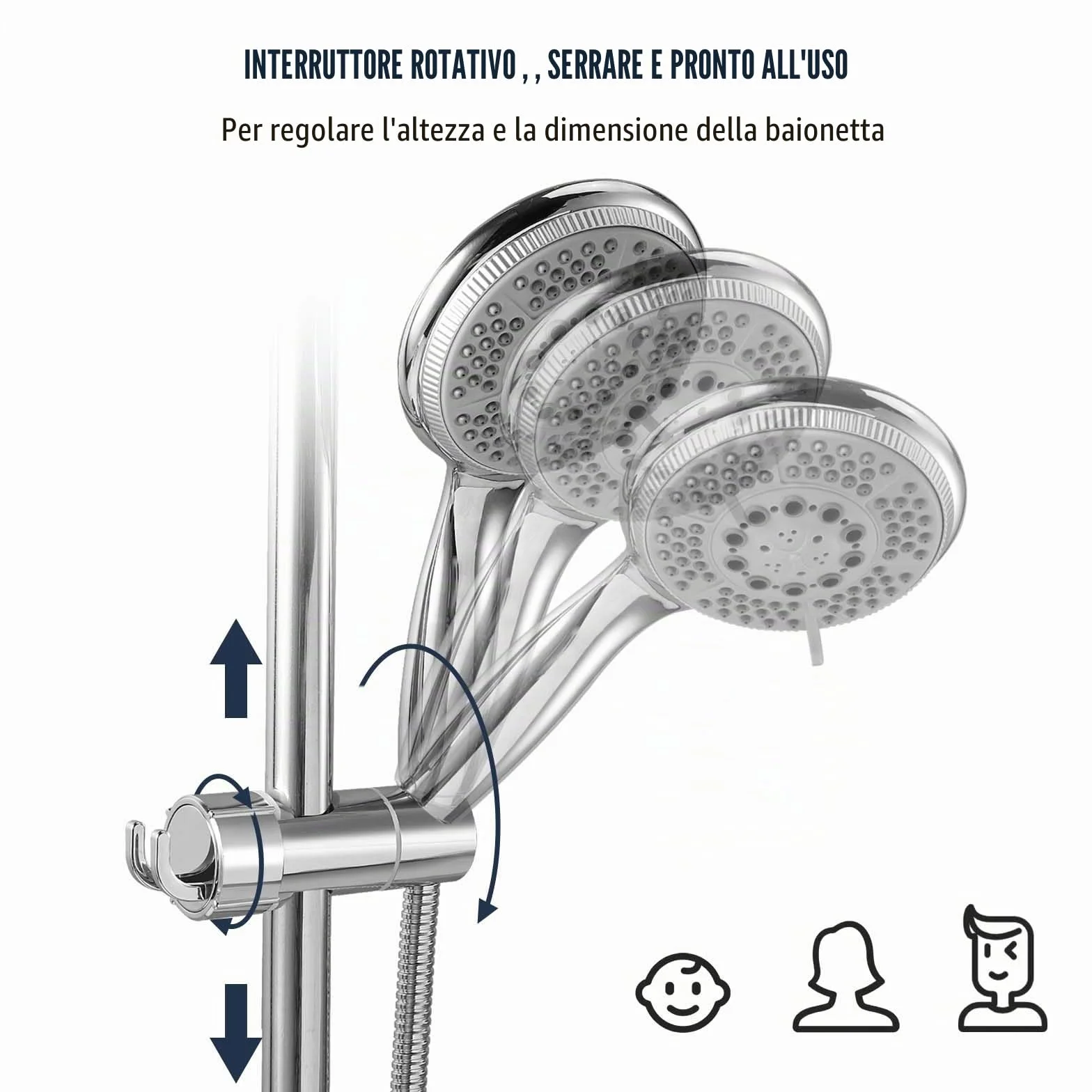 Vinabo Supporto Soffione Doccia, Supporto Doccia Senza Foratura, 18-25 mm, Diametro Regolabile, Supporto Doccetta con Gancio, Installazione Semplice