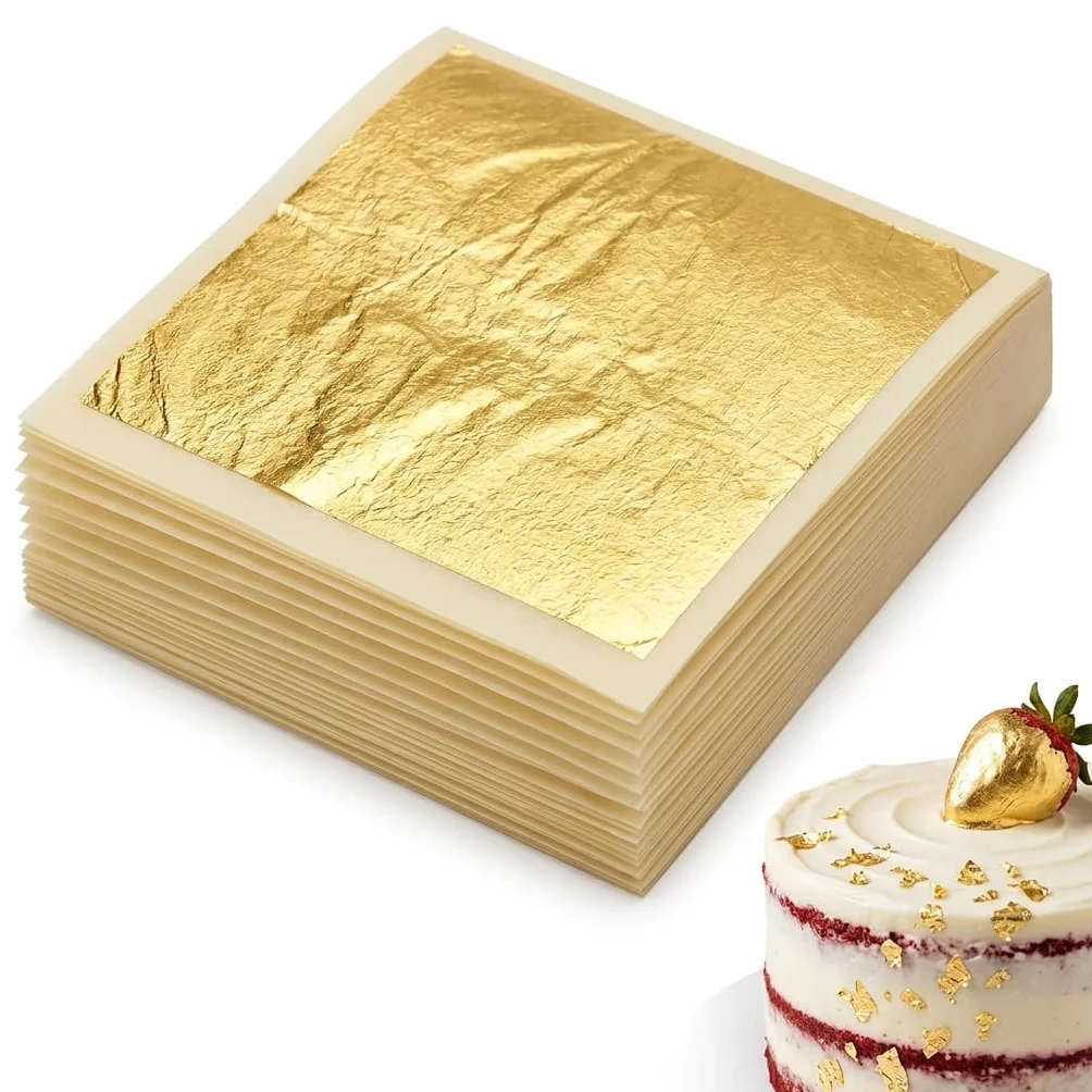 Foglia d'oro commestibile 24 carati, decorazione per torte, foglie d'oro commestibili, per fai da te, cioccolato, maschere facciali, nail art, torte, finte carta d'oro, set da 30 fogli