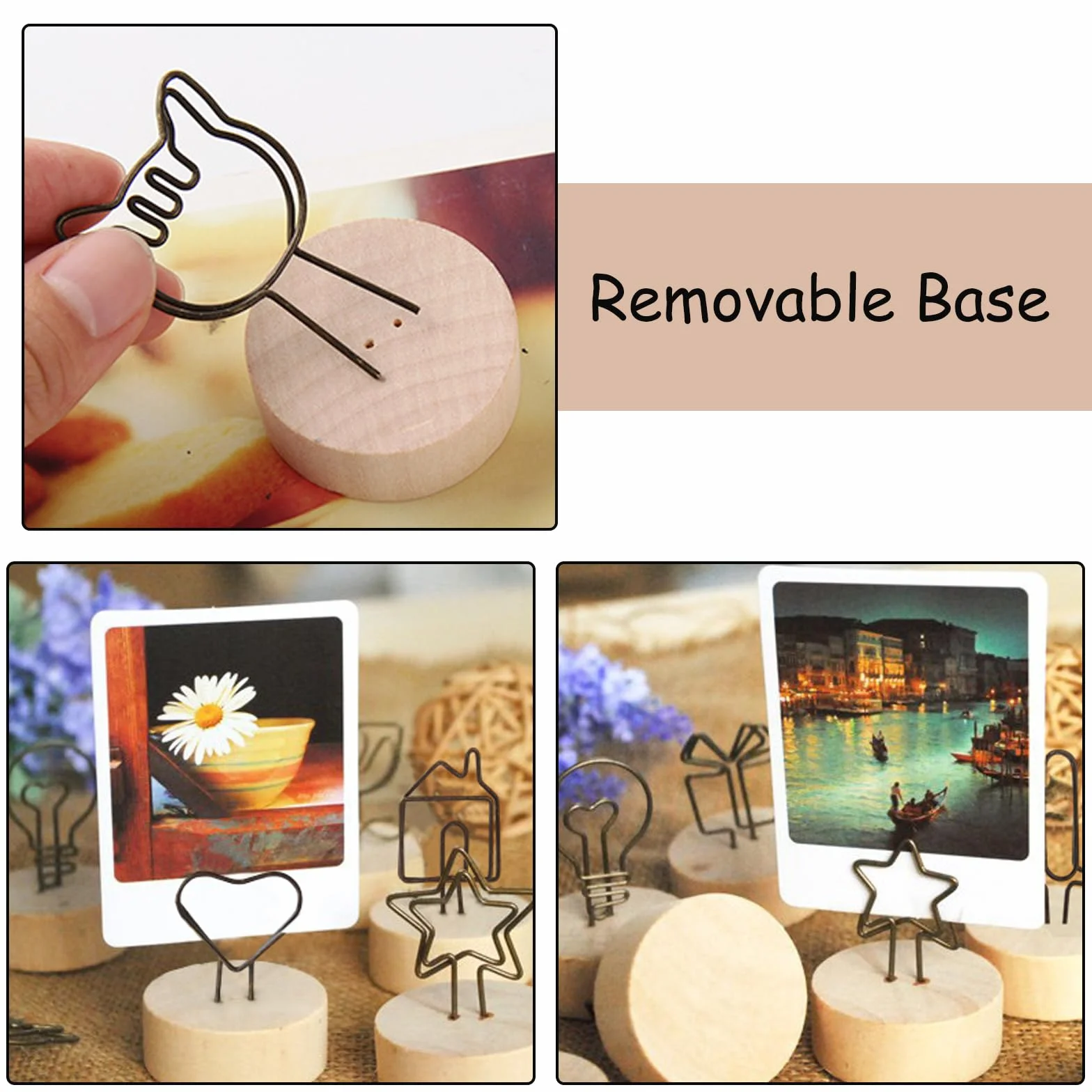 10 Pezzi Segnaposto Matrimonio Piccolo, Segnaposto Tavolo in Legno, Porta Foto, Supporti per Cartellini Segnaposto in Metallo Porta Memo, Memo Clip per Ristoranti, Matrimonio, Compleanno