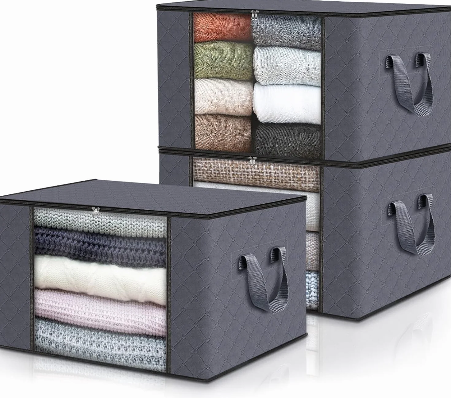 edihome, Scatole per Armadio, (3 unità), Contenitori Sottoletto, Salvaspazio, in Tessuto, Pieghevole, Scatole Vestiti Cambio Stagione (Grigio scuro, Pack di 3)