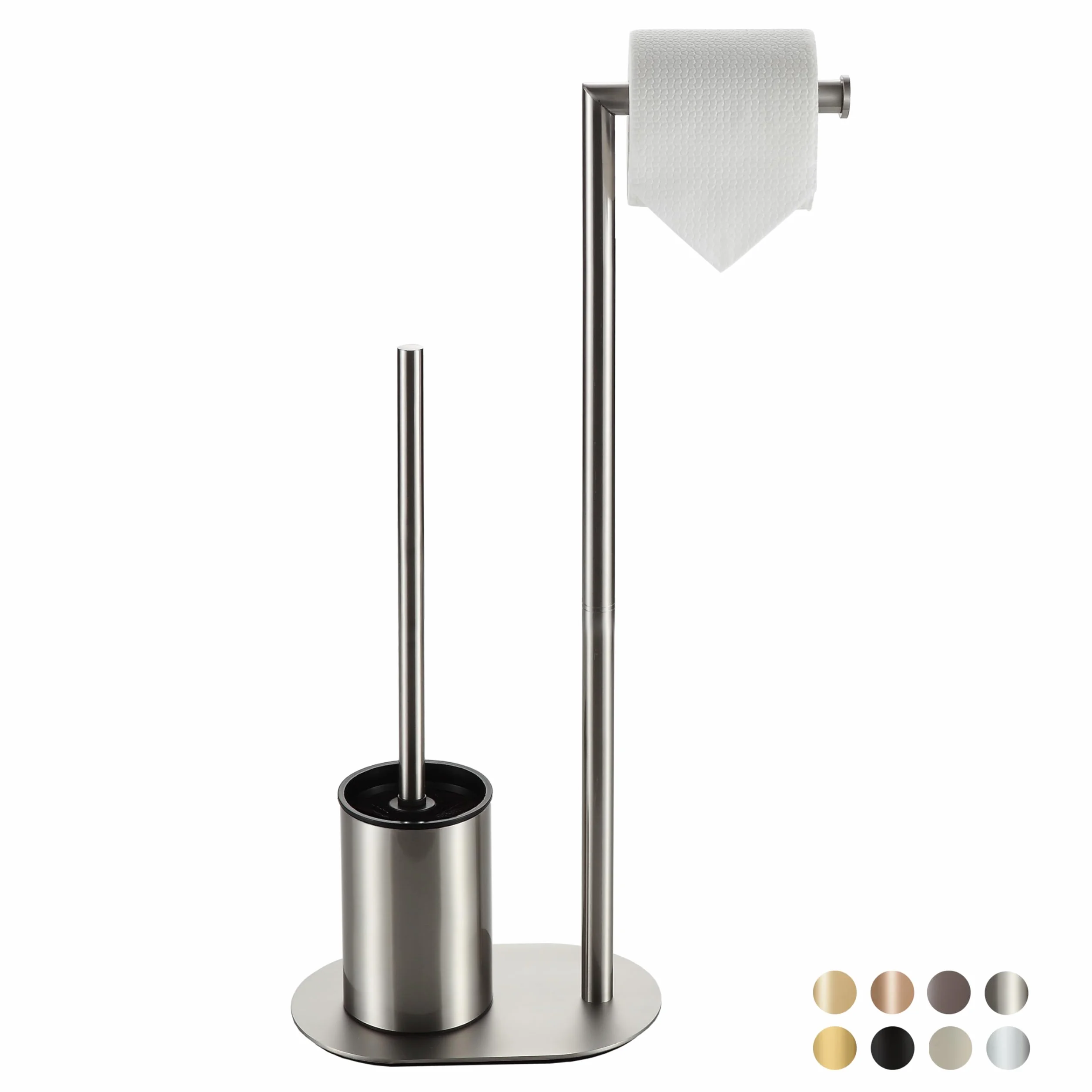 BVL Piantana Portarotolo e Scopino Spazzolato, Scopino WC con Porta Carta Igienica in Acciaio Inox, Porta Carta Igienica da Terra Scopino Bagno WC