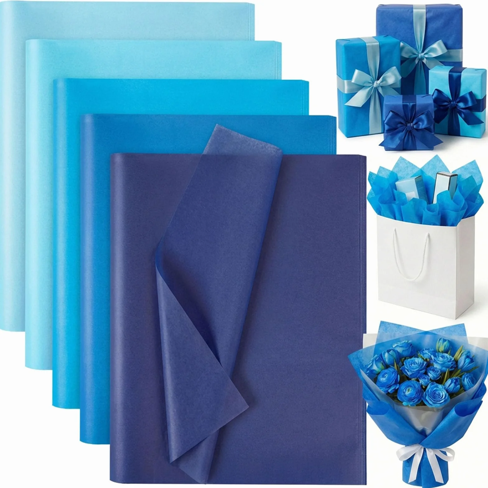 VGOODALL 75 fogli di carta velina blu colorato, 50 cm x 35 cm, carta da regalo per sirena, compleanno, matrimonio