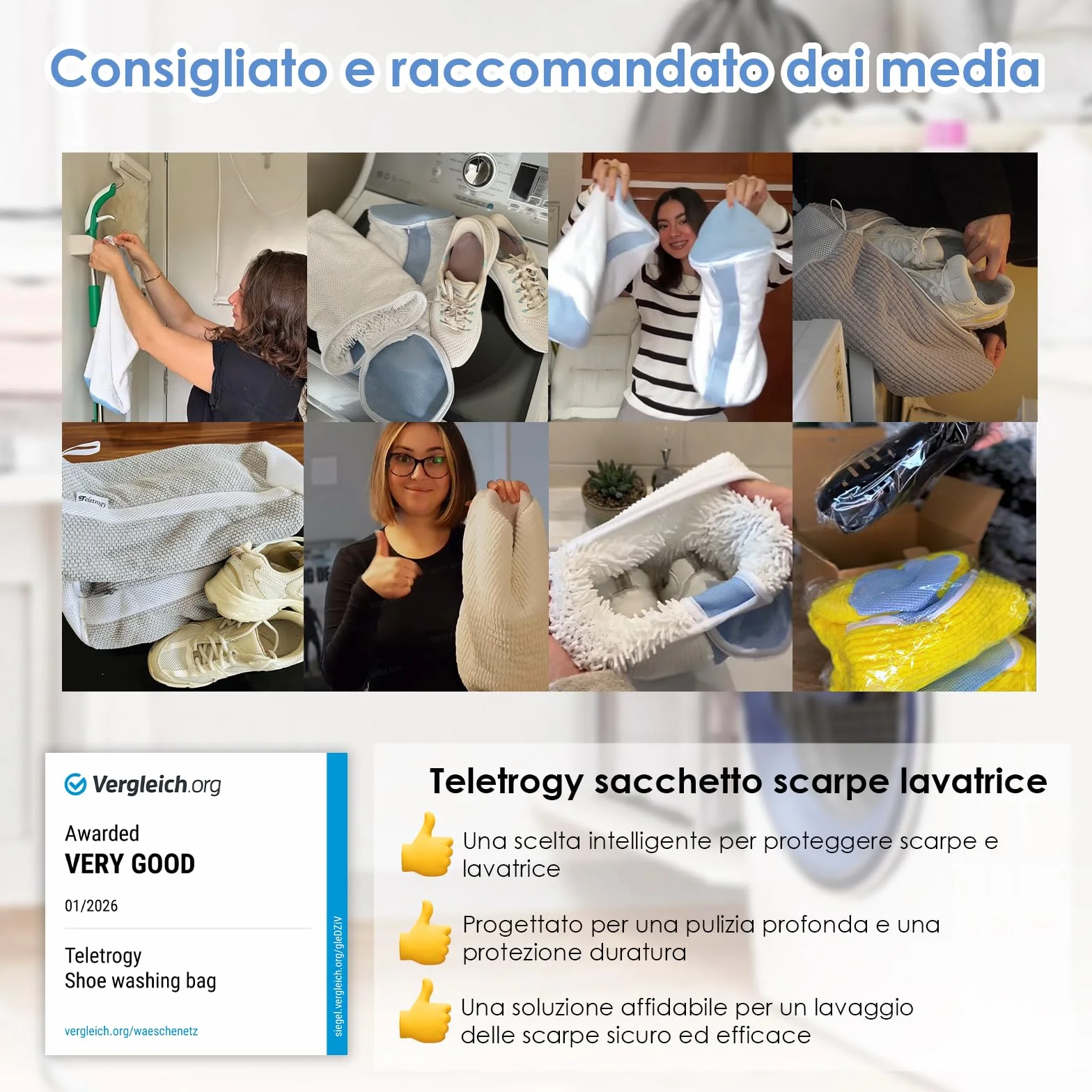 Teletrogy 2 Pezzi Sacchetti per Scarpe Lavanderia Sacchetto Scarpe con Cerniera Nascosta, Pulizia a 360° Tutto Campo, Riutilizzabile e Anti-Deformazione per Sacchetto Scarpe Lavatrice, Bianco