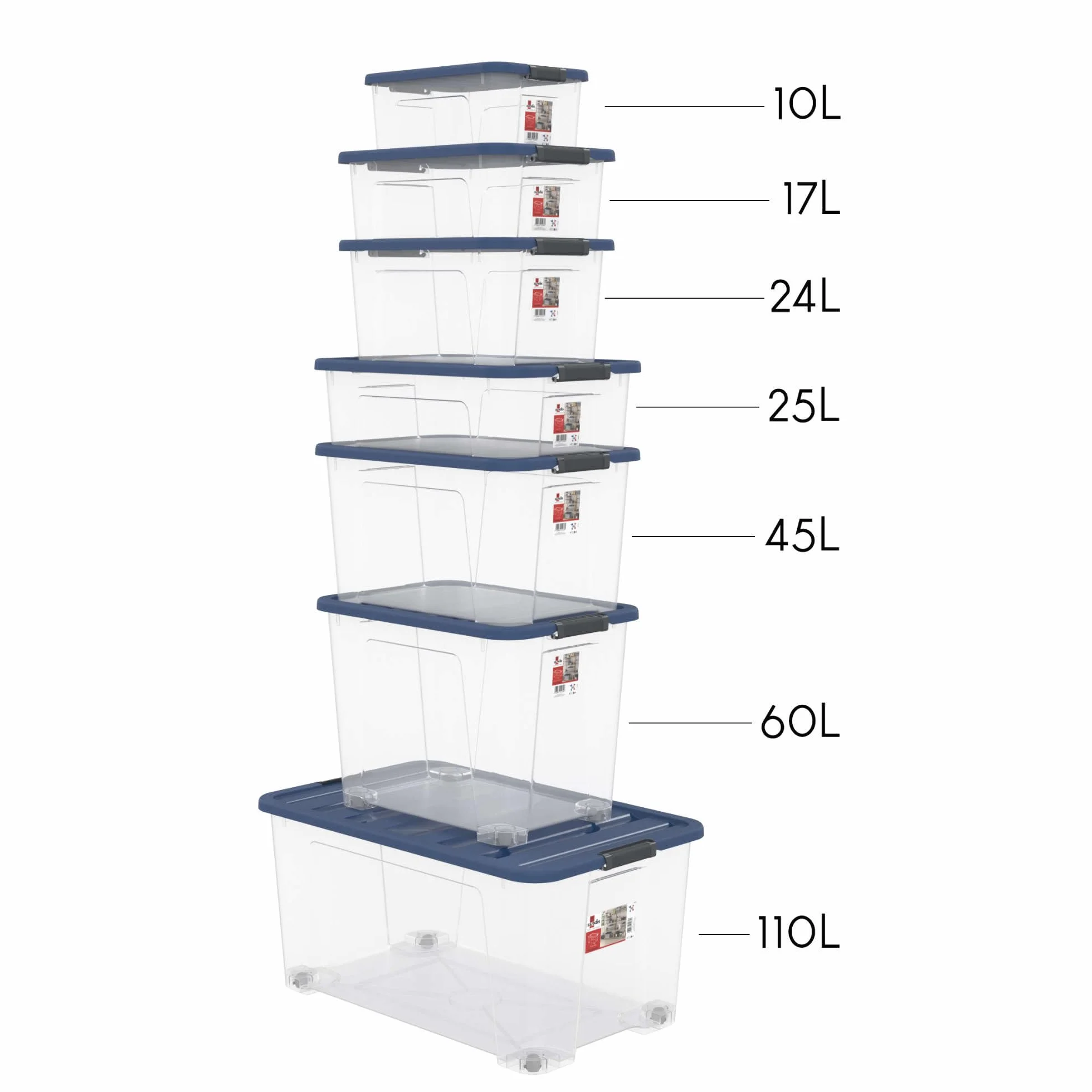 SUNDIS Wave Box, scatola portaoggetti 10l, con coperchio a clip, plastica trasparente, impilabile, ideale per la camera da letto, lo spogliatoio, le scarpe, l'ufficio
