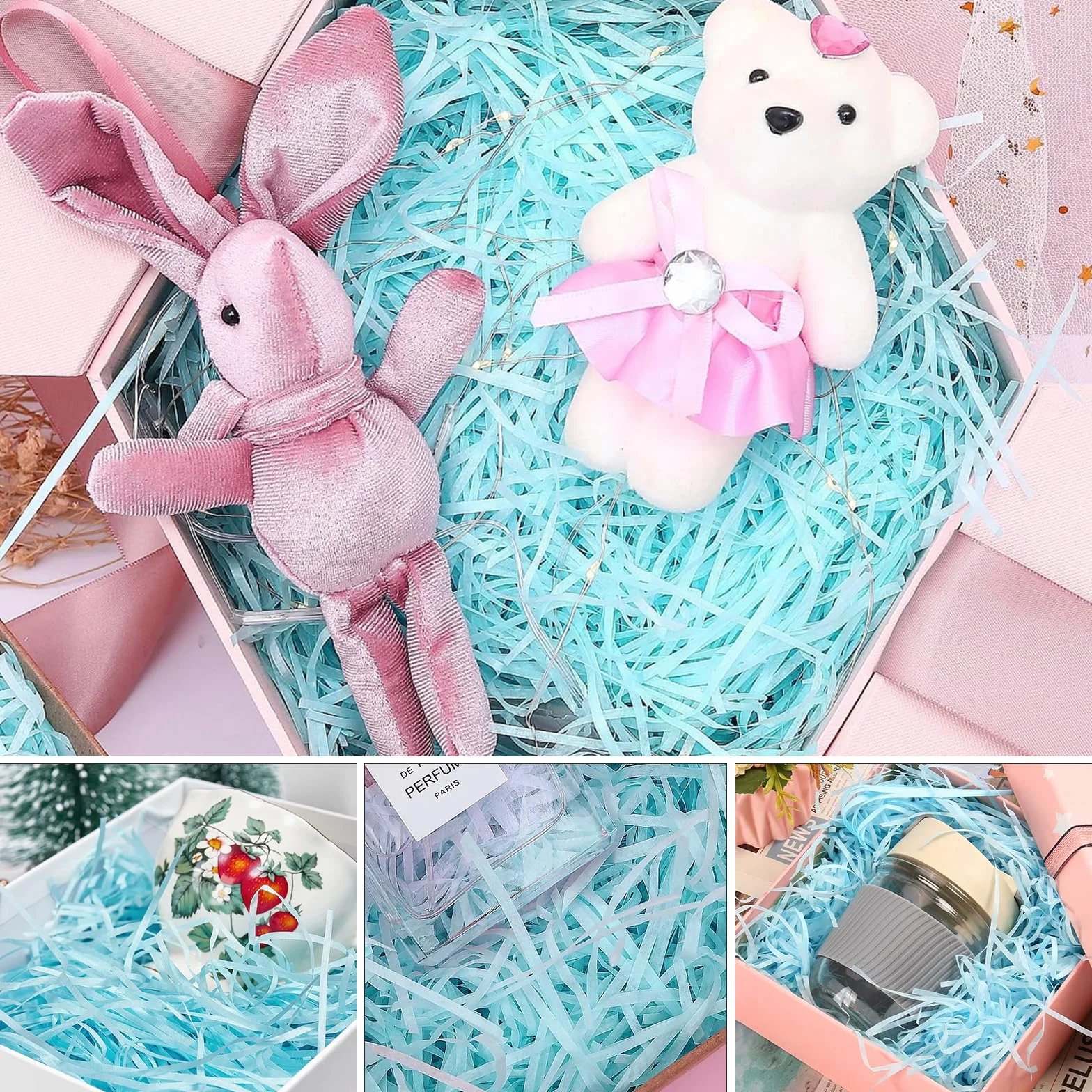 Hengrongshen Paglietta per Cesti, 500g Shred Carta Velina Regalo di Alta Qualità, Decorazione Rafia Decorazione Confezione Regalo per Natale, Matrimonio, Anniversario, Festa di San Valentino (Blu)