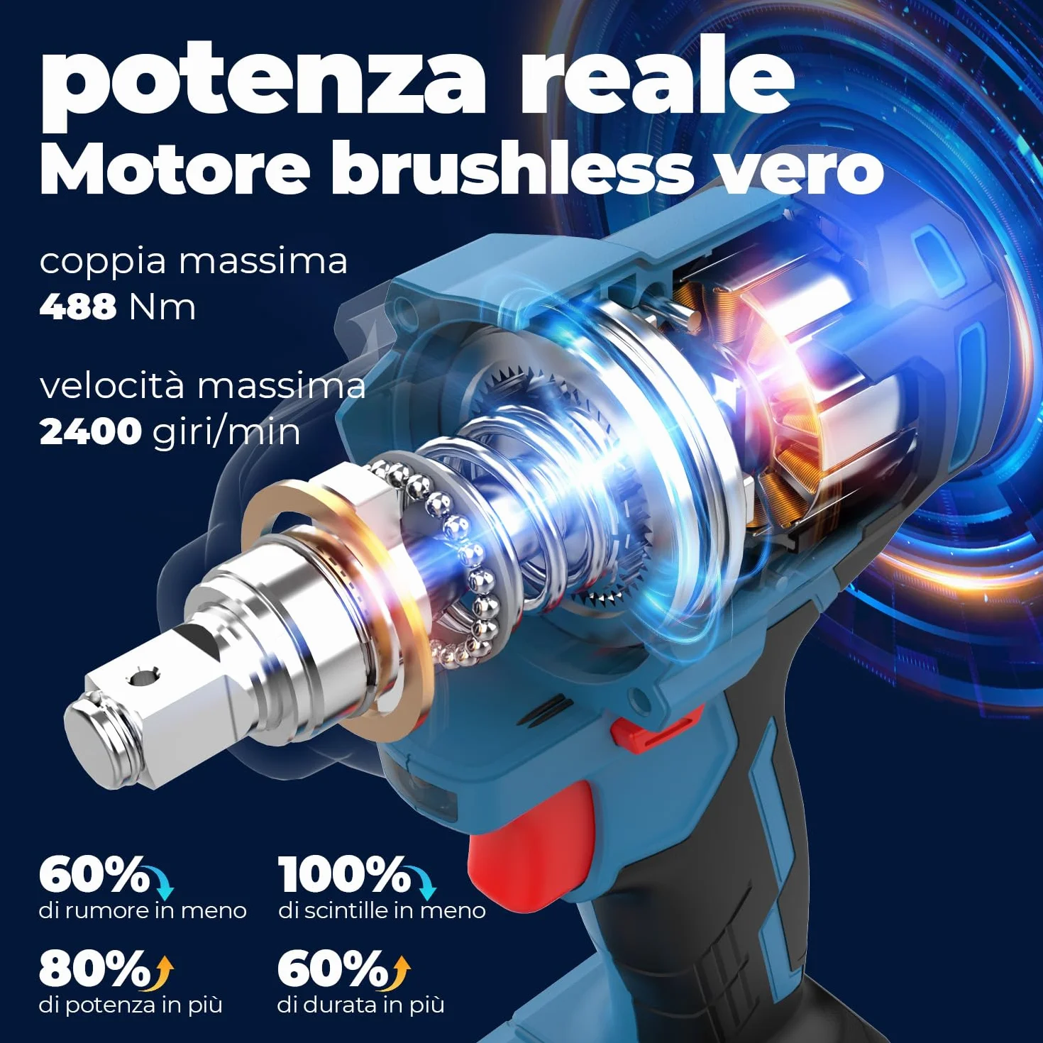 Dong Cheng Avvitatore a impulsi a batteria 20V 4,0 Ah brushless attacco 1/2" 3 velocità