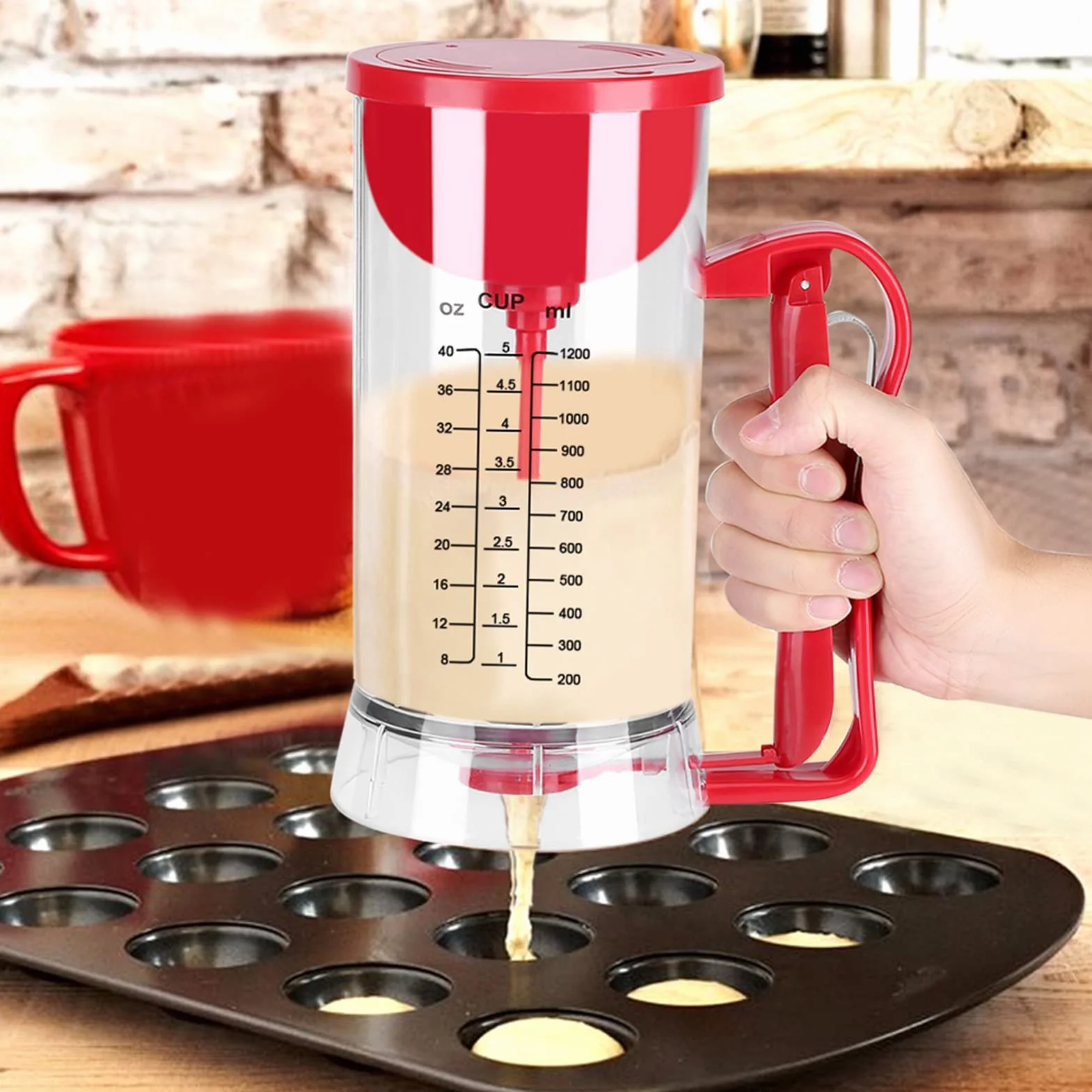 Dispenser per Pastella per Pancake, Frullatore Elettrico, Dosatore per Pancake e Pancake, capacità 1200 Ml, Comodo per Cuocere Cupcakes, Muffin, Pancake, Ciambelle