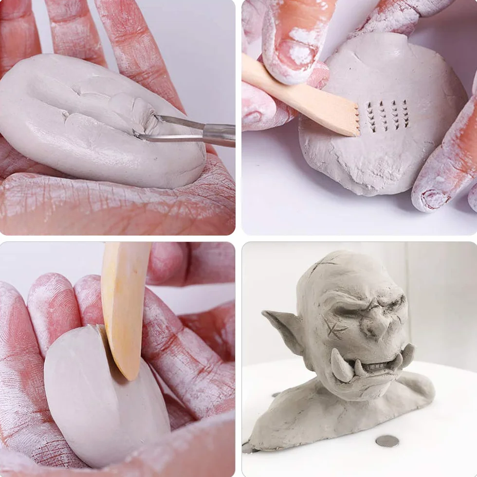 22 strumenti per scultura in argilla, manico in legno, utensili per intagliare la ceramica, metallo e strumenti per modellare l'argilla in plastica, per sculture in ceramica