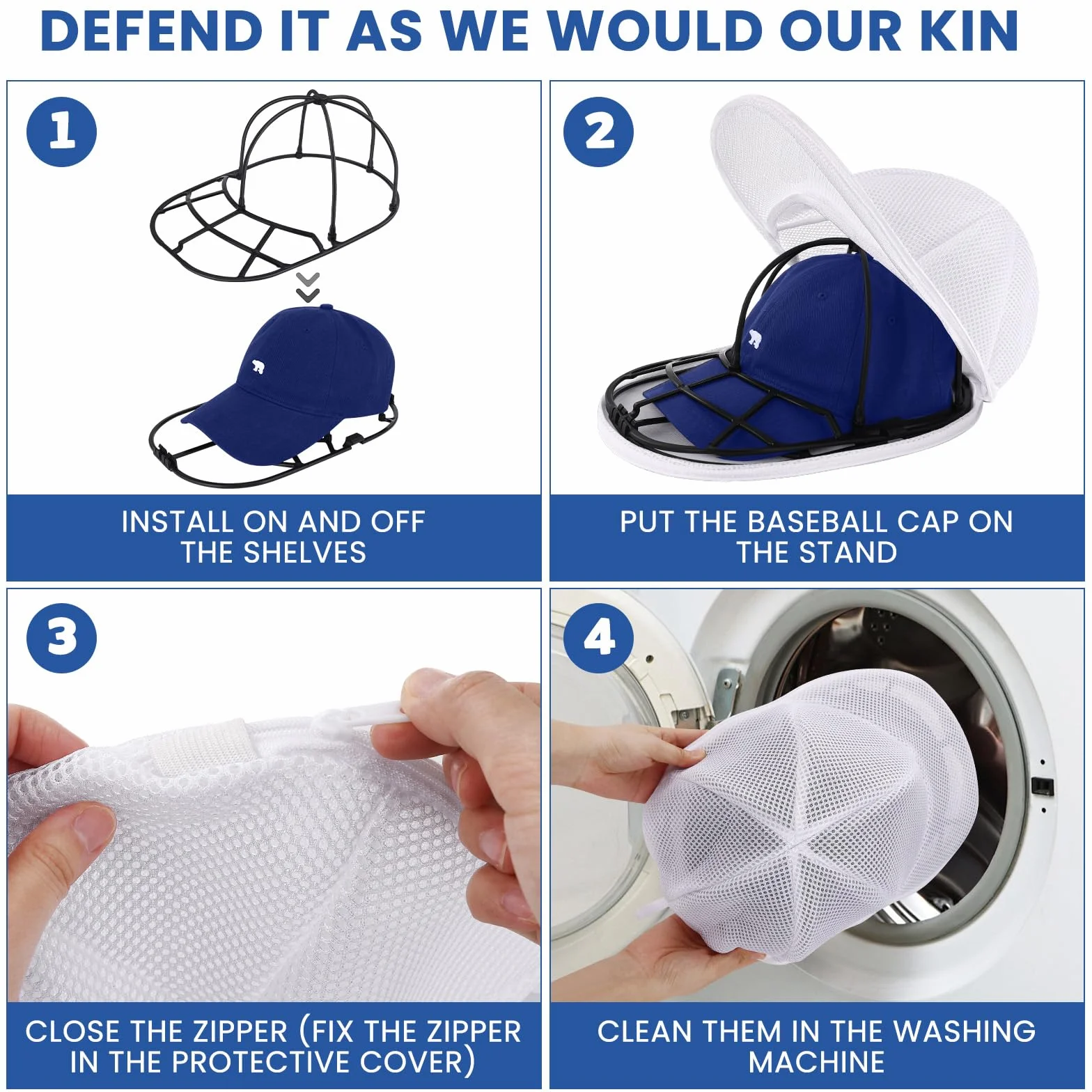 Rondella per Cappelli da Baseball, Gabbia per Lavatrice per Cappellini da Baseball, Supporto Protettore e Modellatore per Cappelli da Baseball con Telaio per Il Lavaggio