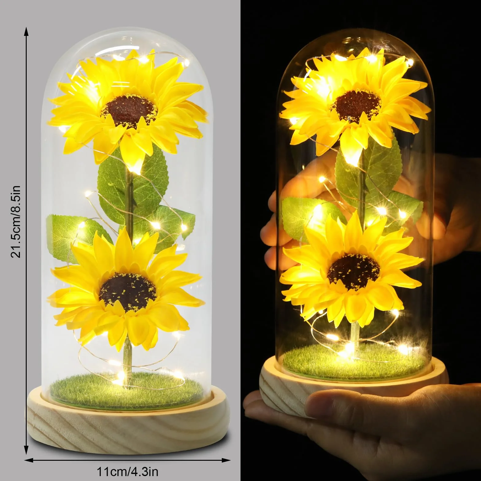 Girasole Artificiale in Cupola di Vetro Regalo per Donna Mamma Festa della Mamma Anniversario