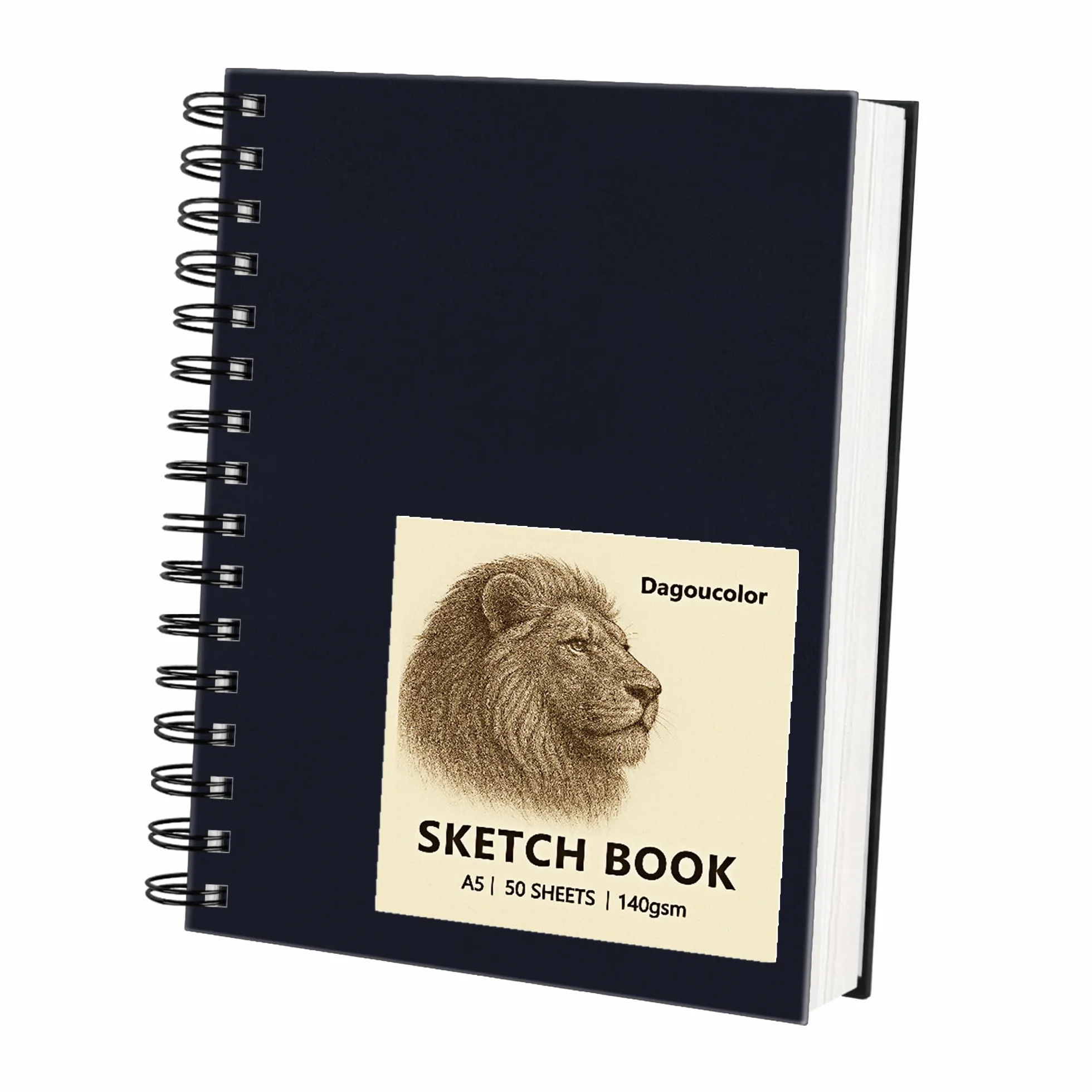 DagouColor Quaderno da Disegno Schizzo, 1 Pack, 50 Fogli (100 Pagine), A5 Spiral Carta da Disegno Senza Acido, 140GSM Sketch Pad per Artisti Principianti Adulti Bambin