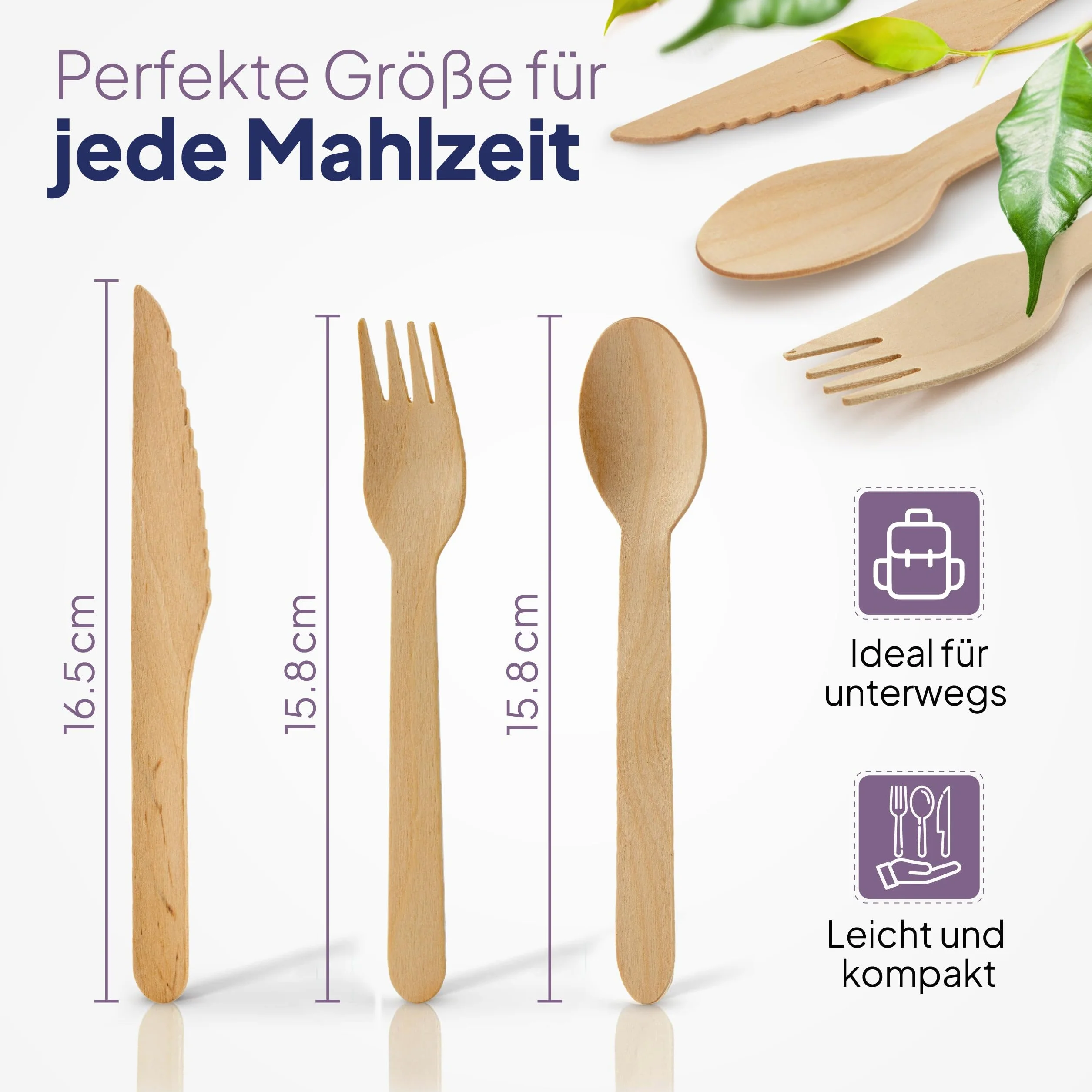 Inoverse 100 sztuk sztućców drewnianych 16,5 cm biodegradowalne i kompostowalne