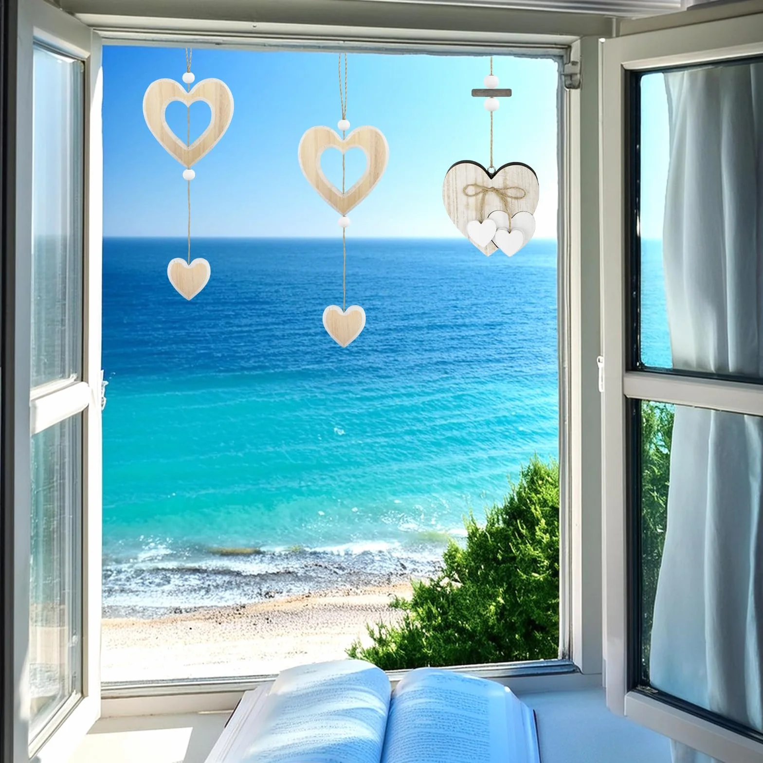 Decorazioni da Finestra in Legno a Forma di Cuore 3 Pezzi da Appendere per Pareti Porte Finestre Balconi