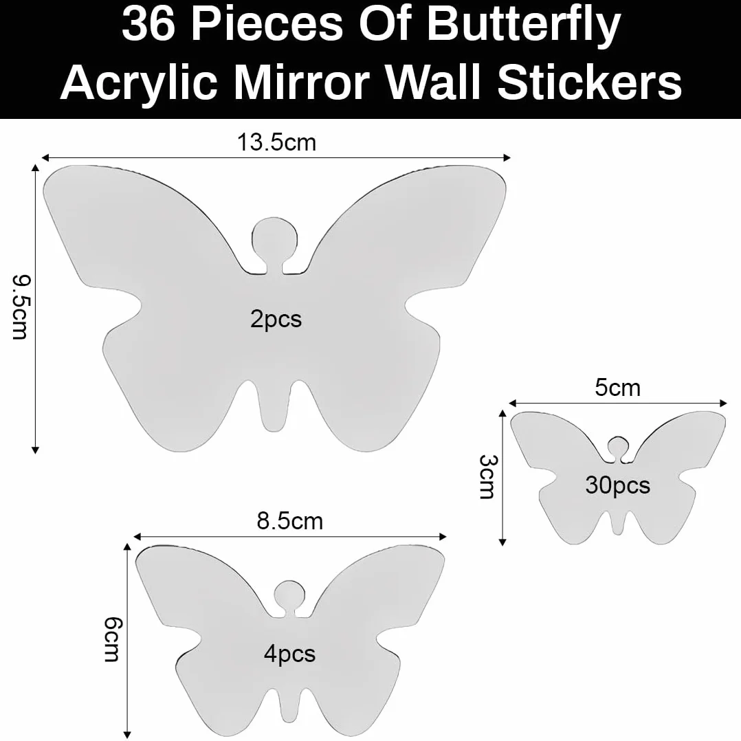 36 Pezzi Farfalle 3D Specchio Adesivi Murali Tridimensionali Acrilico Rimovibile Fai da Te Decorazione da Muro per Casa/Hotel/Salotto/Camera da Letto/Cucina/Cameretta