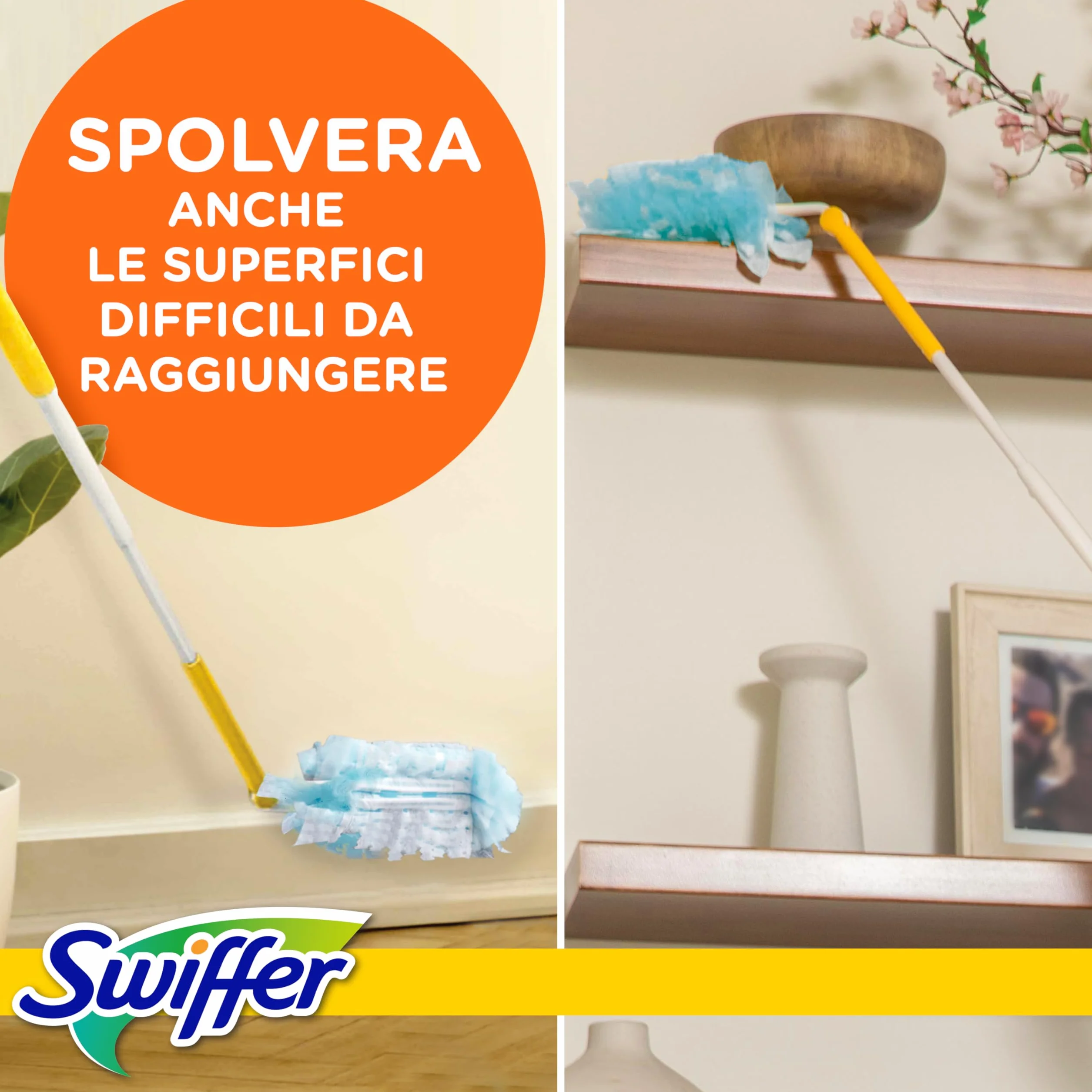 Swiffer Duster Piumini Cattura Polvere, 1 Manico XXL e 2 Piumini, Maxi Formato