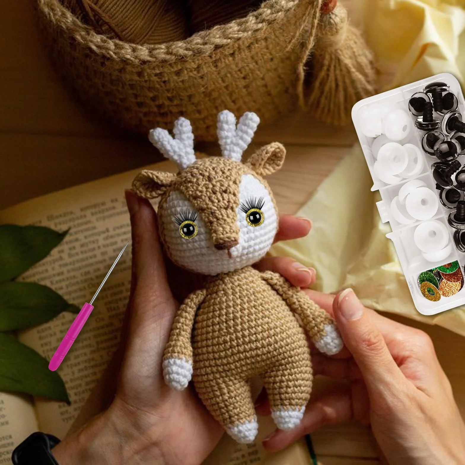 HavaCue 30 Pezzi Occhi Amigurumi Colore Amigurumi Kit con Ciglia Occhi 16mm Occhi per Pupazzi Plastica Occhi di Sicurezza per Amigurumi con Rondelle per Animali all'Uncinetto Bambola Pupazzo Peluche