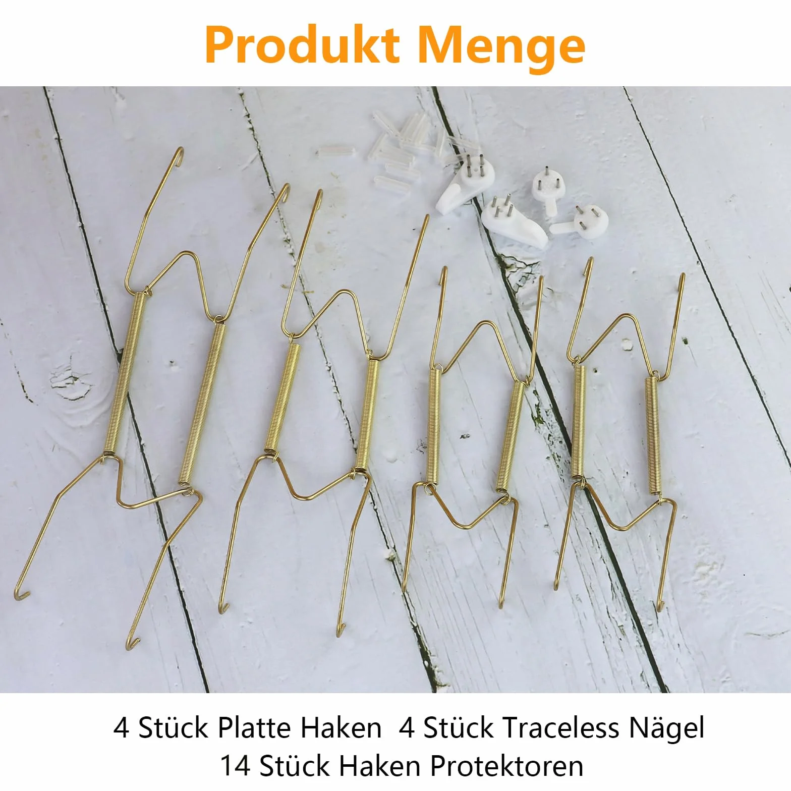 4 pezzi supporti parete forma di W, ganci per piatti da appendere, appendi piatti parete, con 4 chiodi senza lasciare traccia e 16 protezioni per ganci, per appendere piatti decorativi, opere d'arte