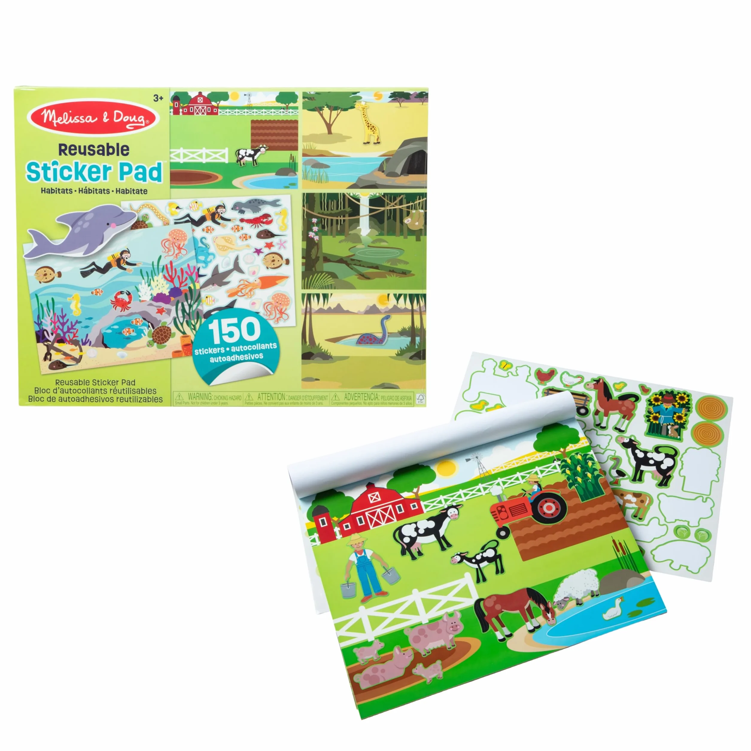 Melissa & Doug Libro Adesivi Attacca e Stacca - Album Stickers Riutilizzabili Tema Ambienti Naturali e Animali, Regalo per Bambini e Bambine, 3+ Anni