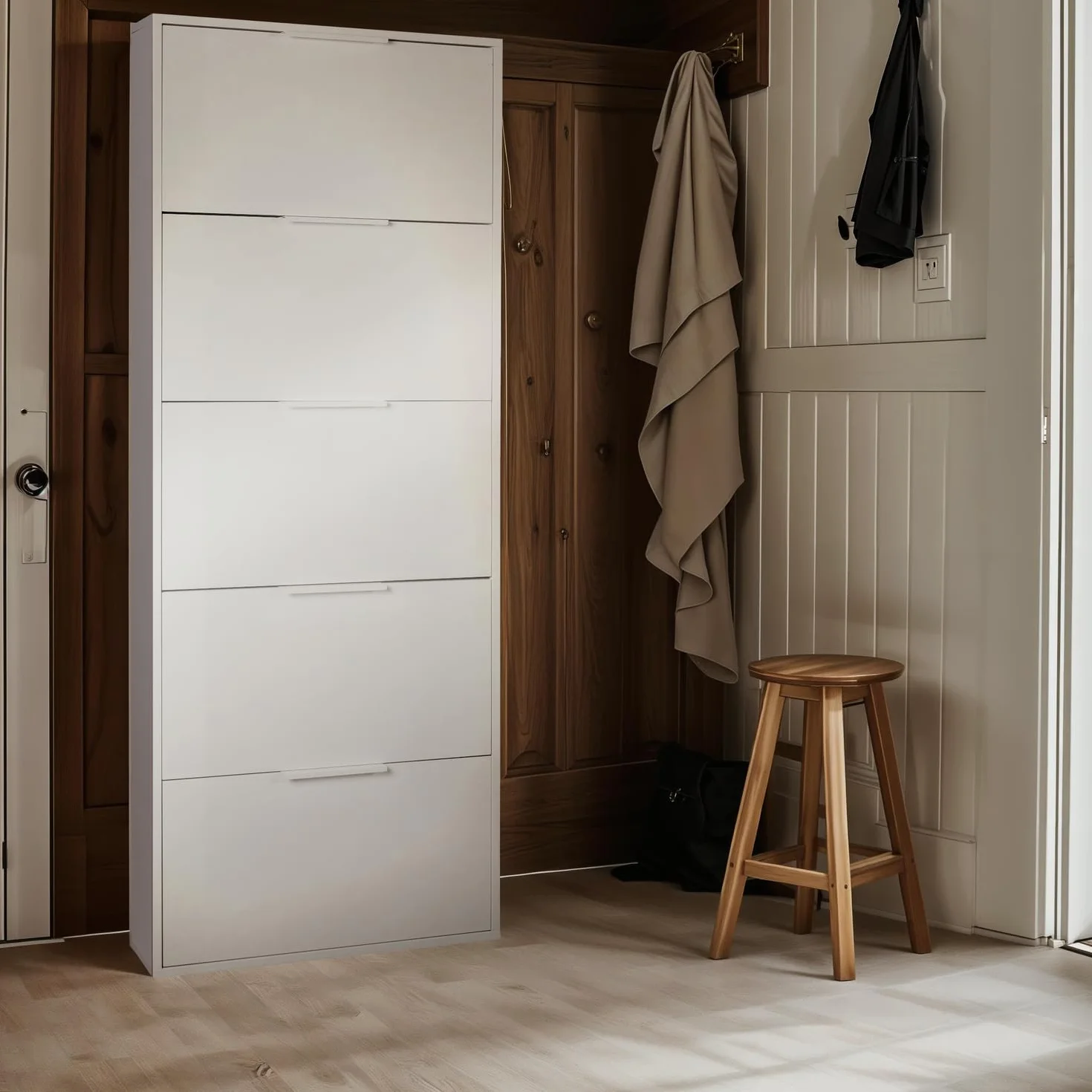 Composad | Scarpiera Slim della Linea ESPRESSO con 5 Ribalte, Scarpiera Salva spazio, per Ingresso, Ripostiglio, Portascarpe, (LxAxP) 65x173,5x15 cm, Colore Bianco, Made in Italy