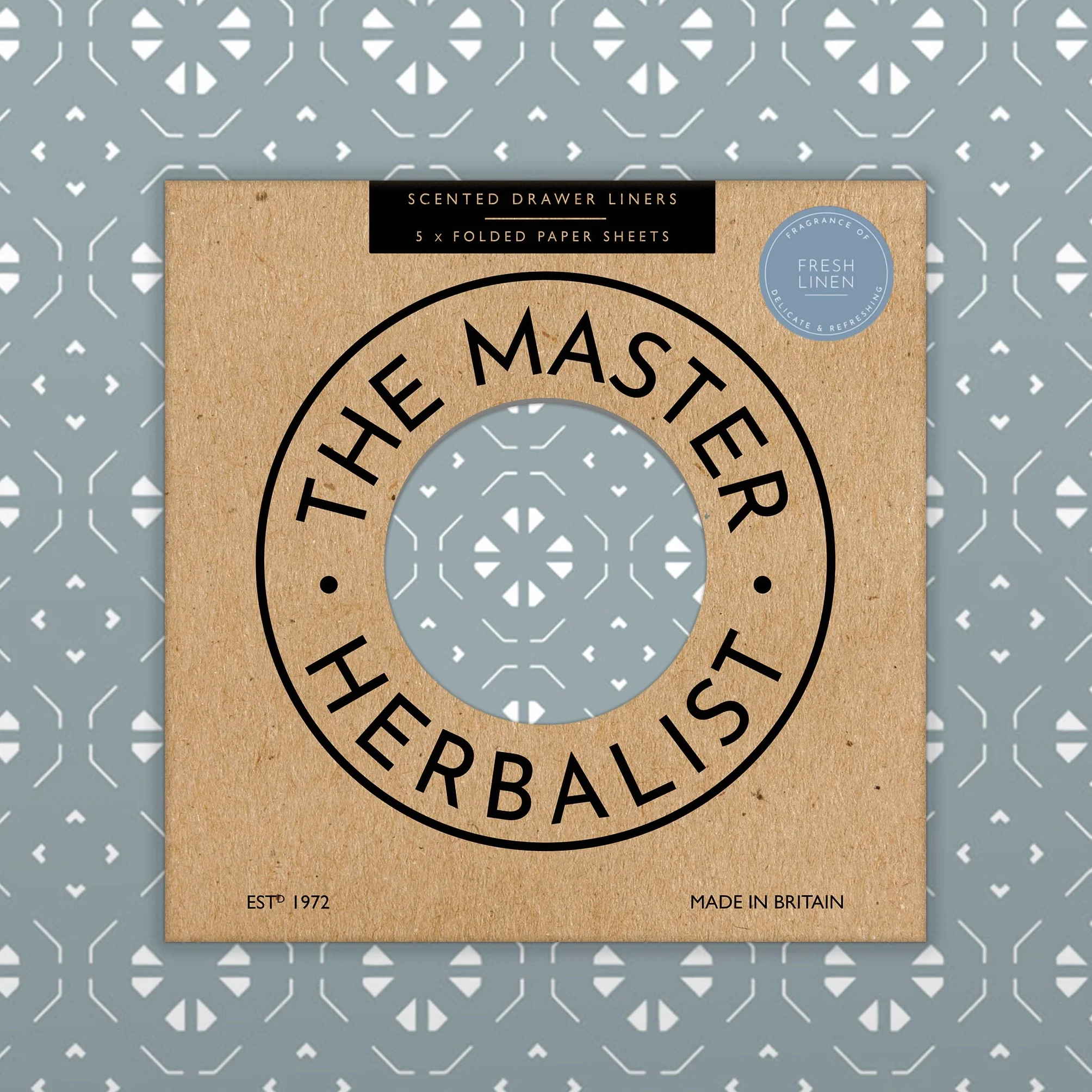 The Master Herbalist Fodere Profumate per Cassetti Con Stampa Geometrica Grigio Morbido | Repellente naturale Anti-Tarme | Confezione da 5 Fogli (Blu Crepuscolo | Fresh Linen)
