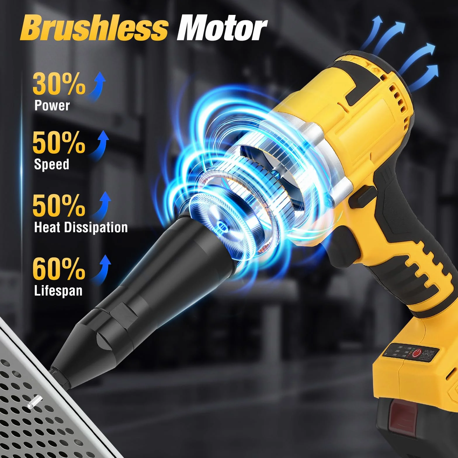 Rivettatrice a batteria brushless 20 V LED 3 ugelli