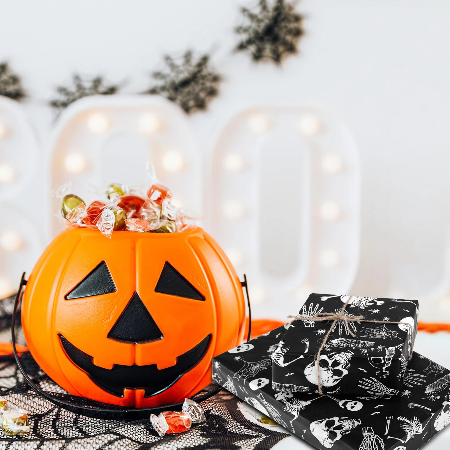 30pz Carta Velina di Halloween, 50x35cm Carta da Regalo con Motivo a Teschio Cartas Velina Pieghevole per Decorazioni per Feste di Halloween