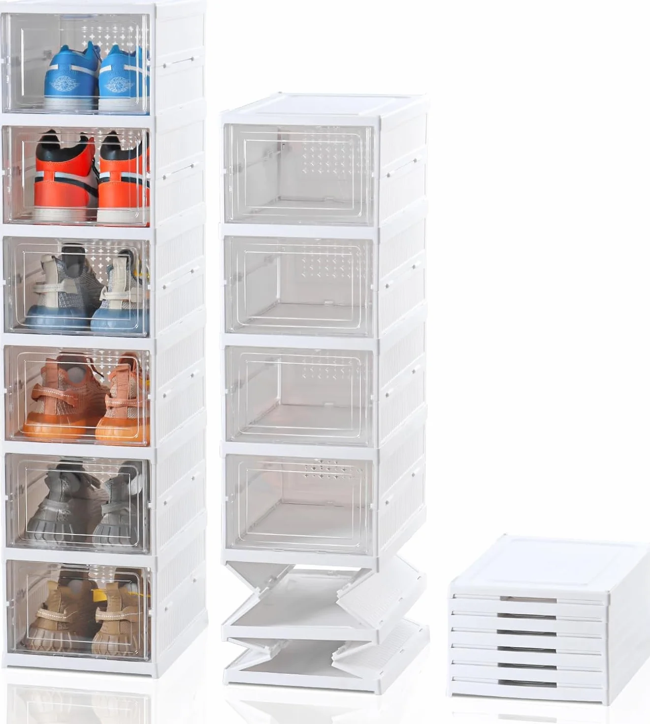 SQUADO Scatole Scarpe Porta Trasparenti 6 Piani Pieghevole Contenitori Organizzatore Portascarpe Scarpiera Shoe Storage Box con coperchio